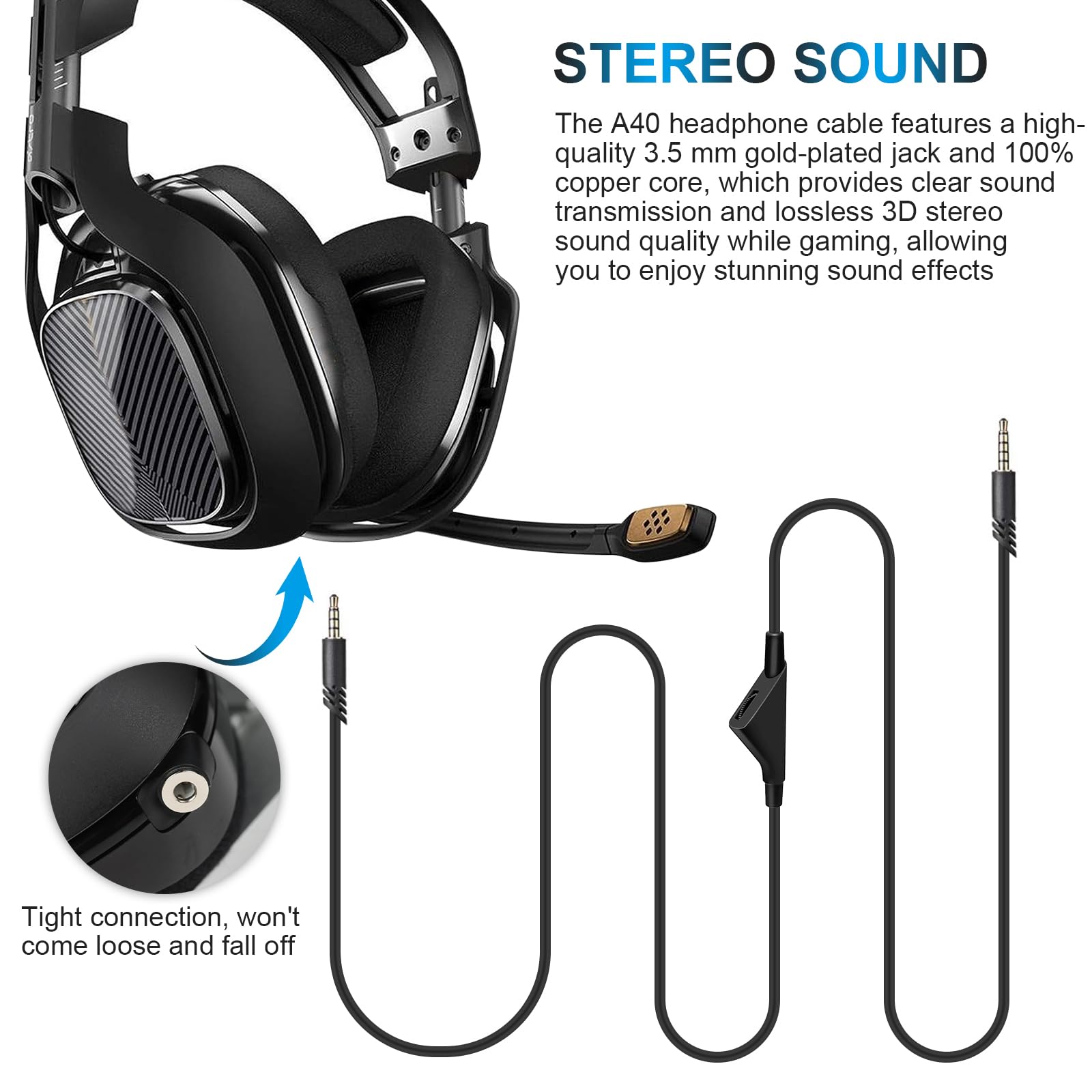 Astro A10 Headset Cable with Volume Control - 6.6ft Replacement Cable for Astro A40, A40 TR, A30 Headsets - Compatible with PS4, PS5, Xbox One Controllers - Perfect for Gaming, Streaming & Voice Chat