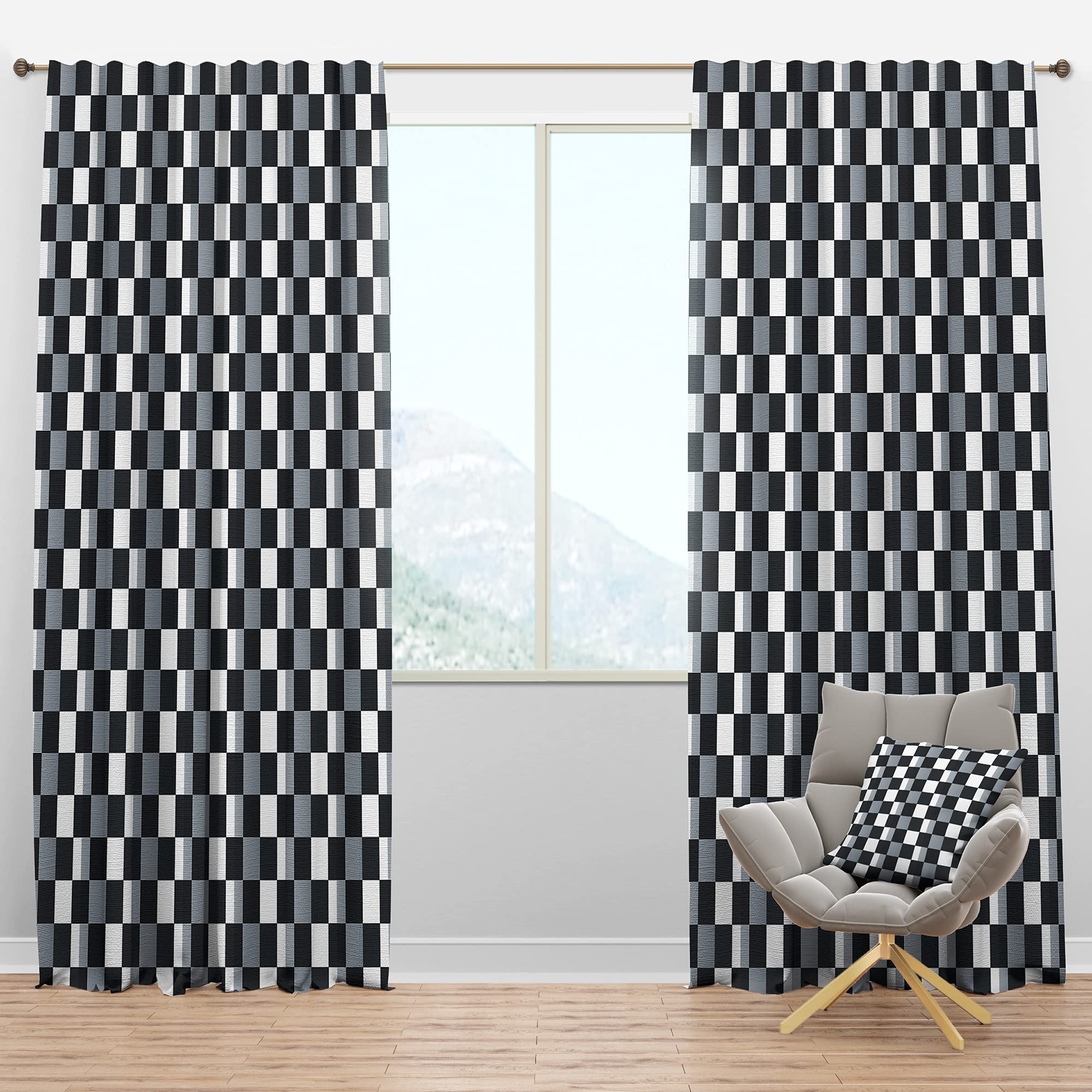DesignQ Blackout Curtains - Geometric Monochrome Pattern Thermal Insulated Window Drapes for Bedroom & Living Room (52x108, Single Panel) - Perfect for Light Blocking, Privacy & Energy Efficiency