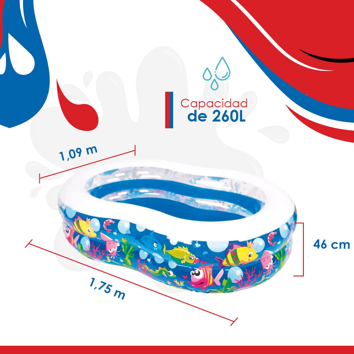 Sun Club AVENLI Figure 8 Pool - Large Inflatable Swimming Pool for Kids, Fun Sea Animal Design, 175 x 109 cm, Blue, Size L (JL-211806) - Perfect for Backyard, Garden, and Summer Water Play