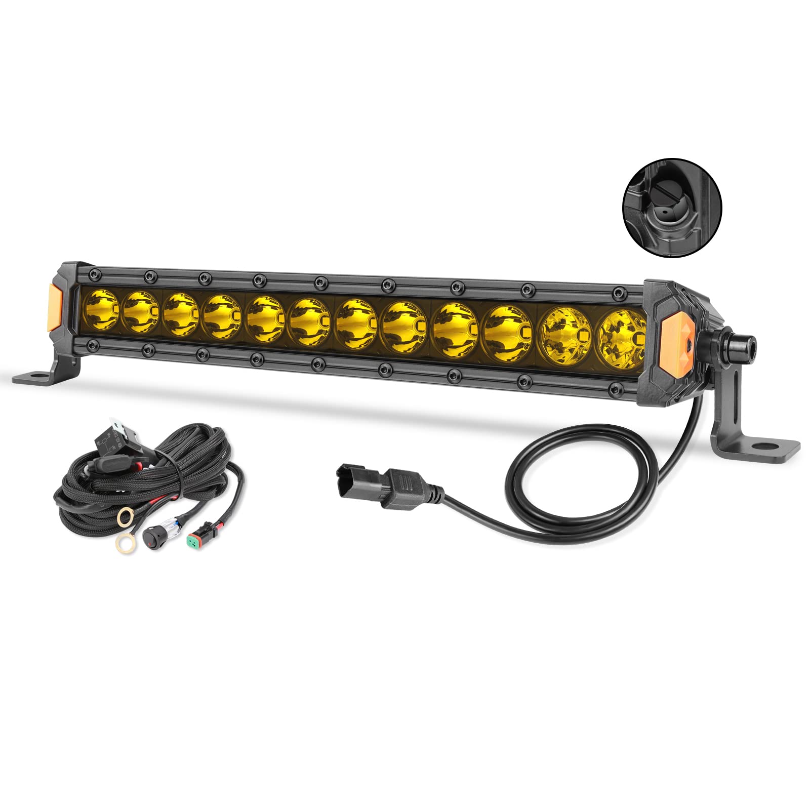 14 Inch 60W LED Light Bar - Slim Single Row Off Road Driving Light with Wiring Harness | Amber Super Bright Fog & Work Lights for Trucks, SUV, ATV, UTV, Pickup, Boat | Perfect for Night Off-Roading, Camping & Emergency Lighting