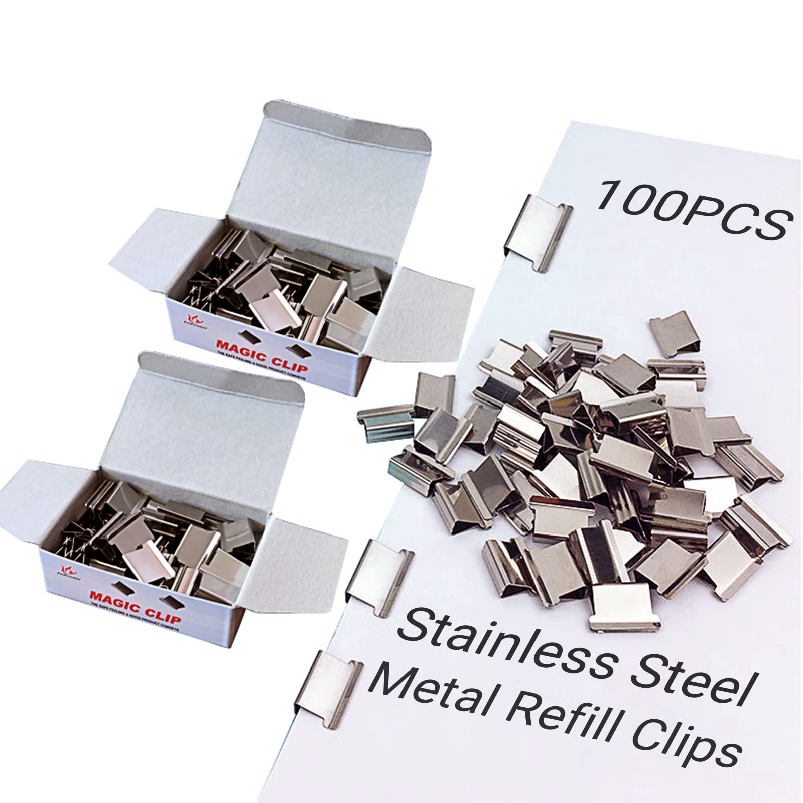 100pcs Stainless Steel Binder Clips - Heavy Duty Metal Refill Clips for Office, School & Home Use | Portable Fast Dispenser for Paper, Documents & Notebooks | Perfect for Organizing Files, Presentations & Bulletin Boards