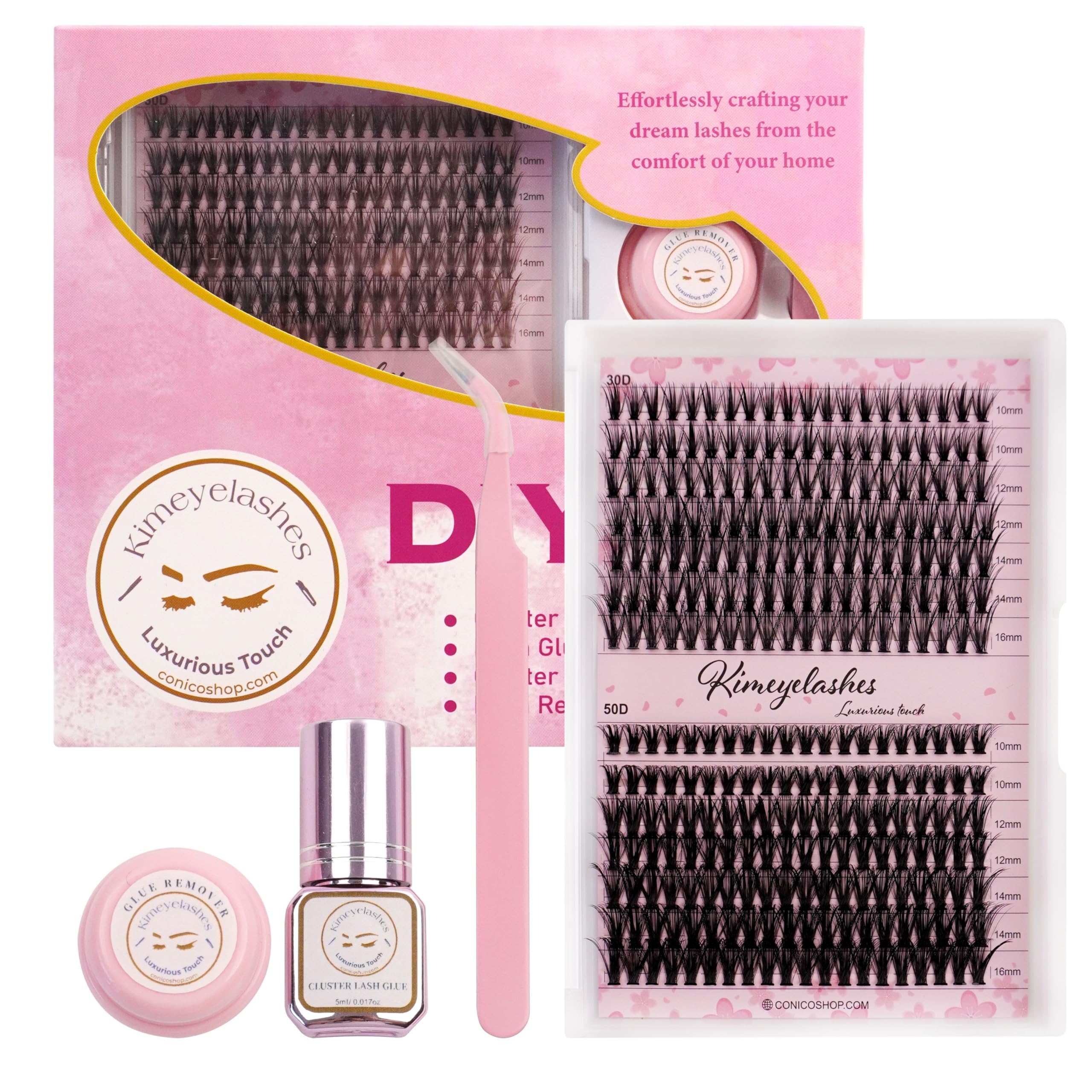 DIY Eyelash Extension Kit for Beginners - Mixed Length Faux Mink Clusters, Tweezers, Bond & Seal Remover - Natural Wispy Reusable Lashes (30D & 50D Kit) | Perfect for Home Use, Salon Practice & Special Occasions