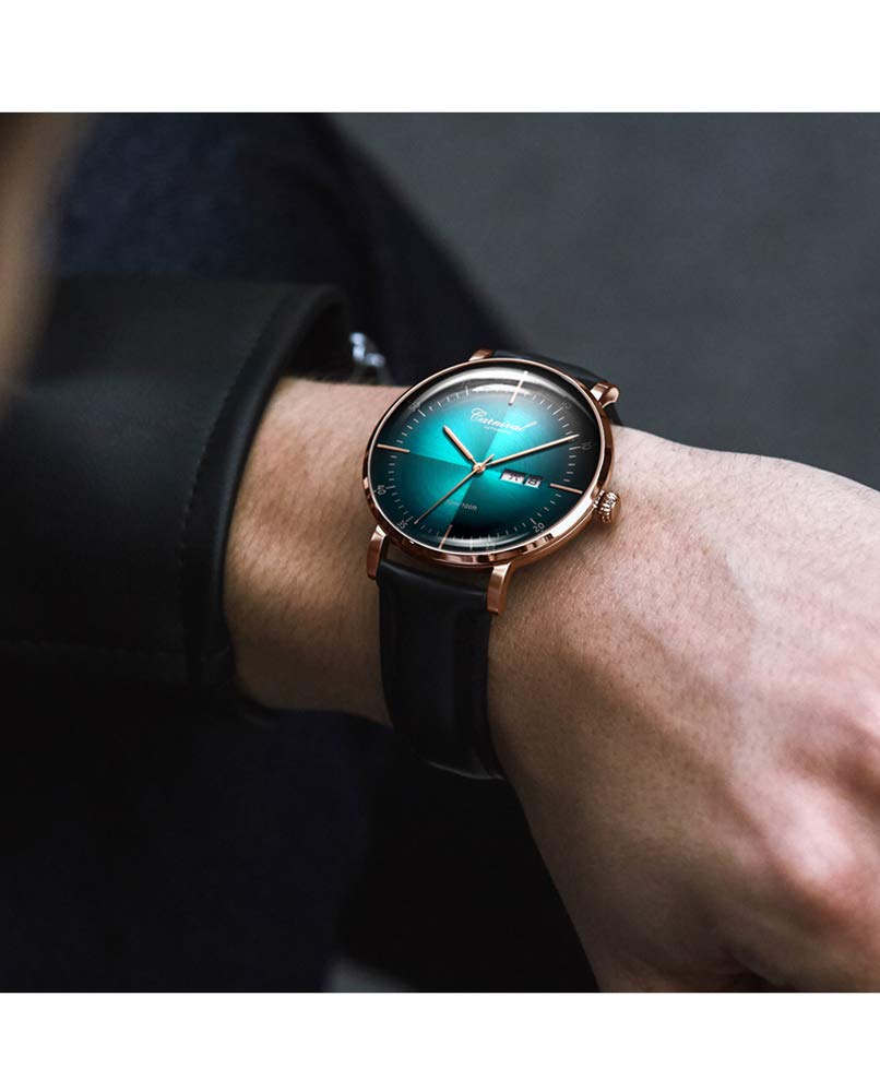Luxury Men's Automatic Watch - Sapphire Crystal, Rose Gold Case, Black Leather Strap - Perfect for Business, Formal Events & Everyday Wear