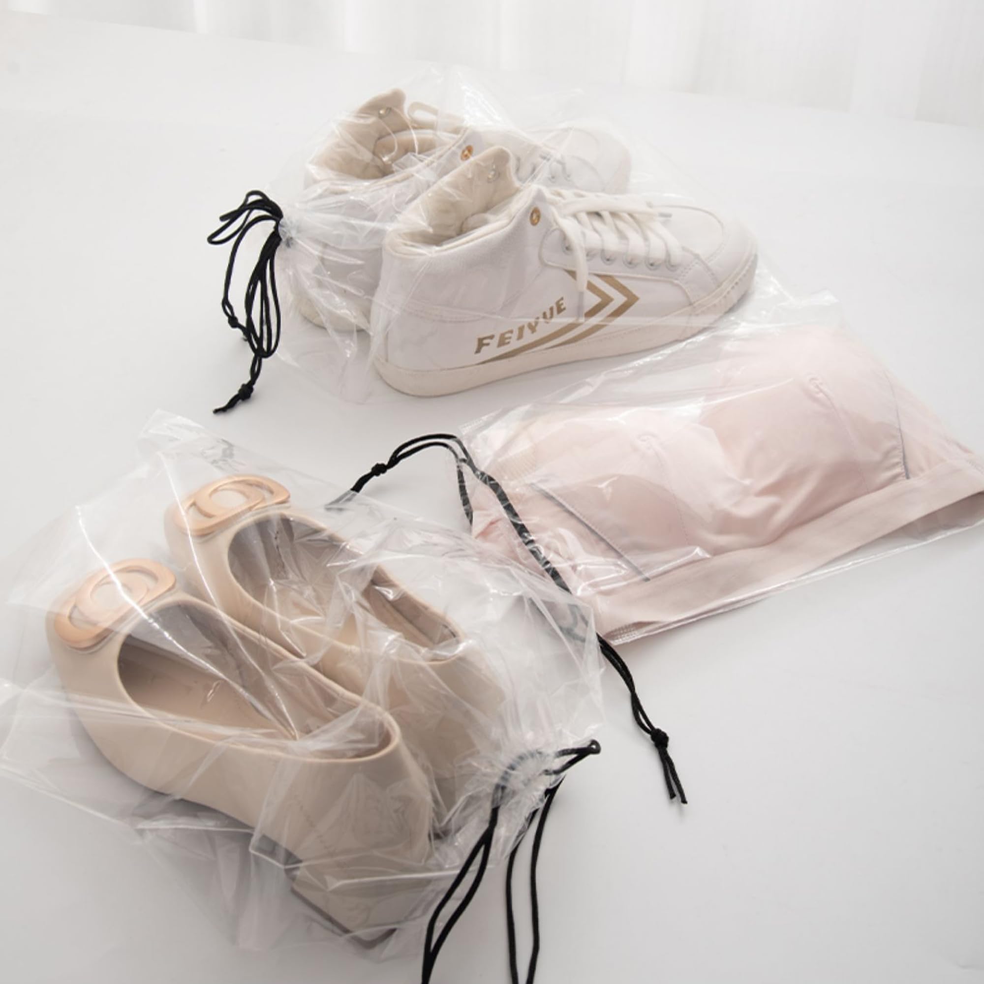 30 Pack Clear Waterproof Shoe Bags for Travel & Storage - 11.8” x 15.7” Transparent Drawstring Dust Bags for Men & Women - Perfect for Packing, Shoe Organization, Closet & Luggage Protection