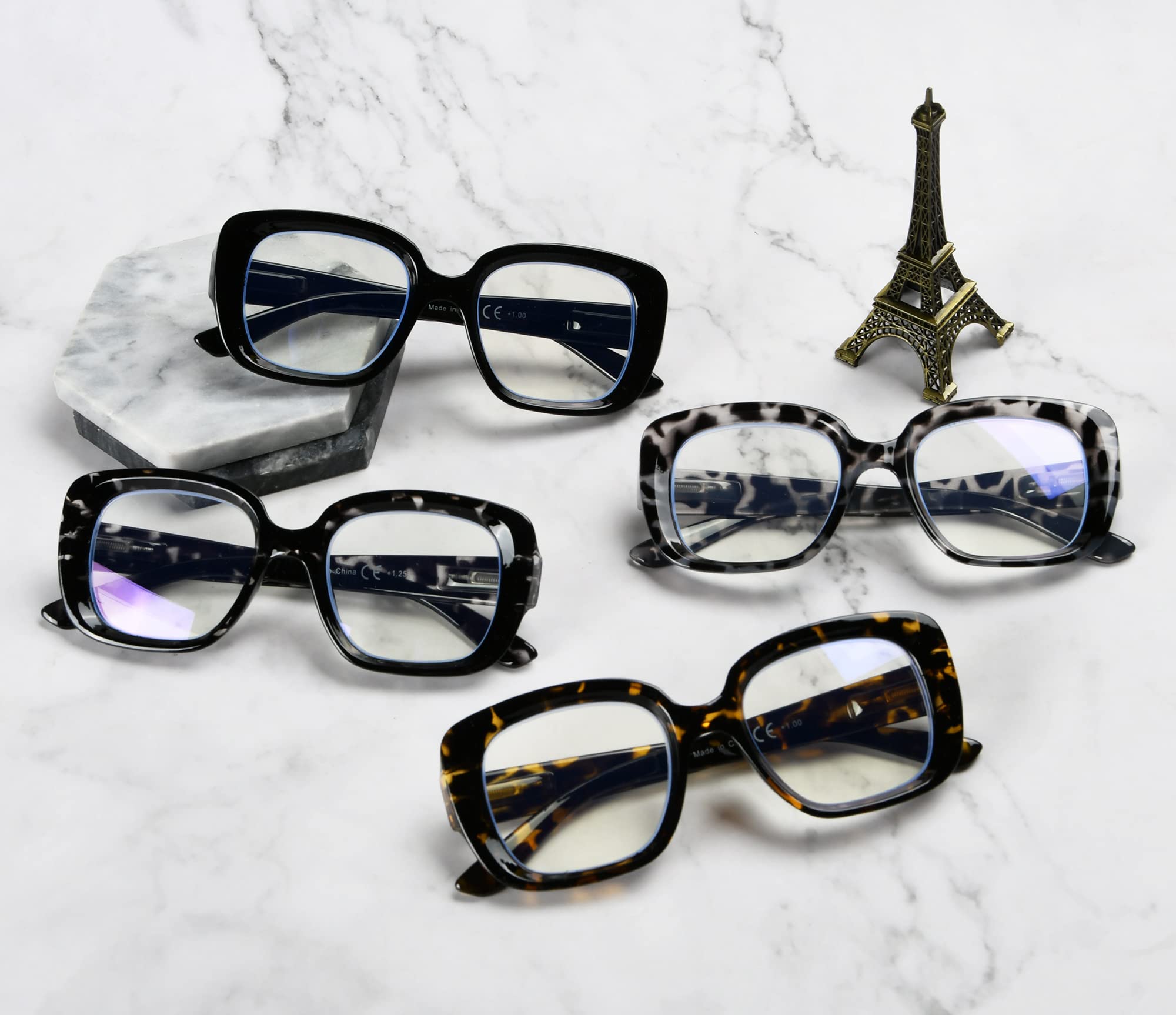 Eyekepper 4-Pack Blue Light Blocking Reading Glasses for Women +1.5 - Stylish Computer Glasses for Work, Gaming & Screen Time Protection