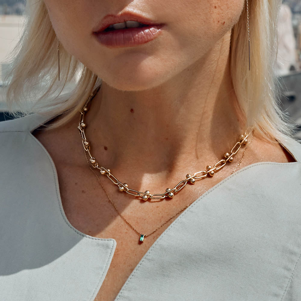 Gold Bauble Paperclip Chain Necklace - Trendy Layering Jewelry for Women, Perfect for Everyday Wear & Special Occasions