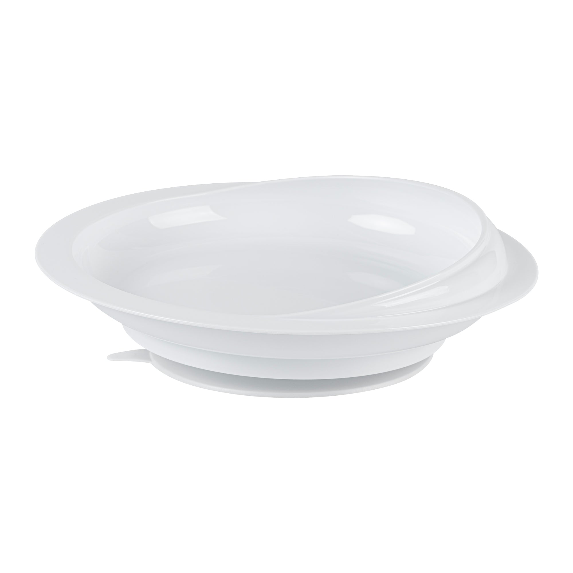 Adapt Tek Round White Plastic Scoop Plate - Spillproof Suction Base Bowl (9x9x2.25 Inches) - Perfect for Baby Feeding, Pet Food & Snack Serving - 1 Count Box