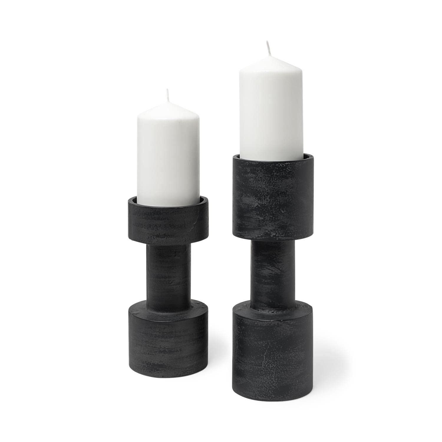 Mercana Bolton Black Metal Table Candle Holders Set of 2 - Modern Decorative Candle Stand for Dining Table, Coffee Table, and Home Decor - Perfect for Romantic Dinners, Weddings, and Centerpieces