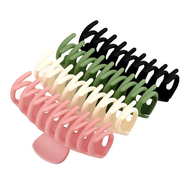 ALIBA COLLECTION 4-Piece Non-Slip Large Banana Hair Clips for Women & Girls - Matte Rubber French Design Hair Accessories for Thick & Curly Hair [Multicolor] - Perfect for School, Work, Gym and Everyday Styling