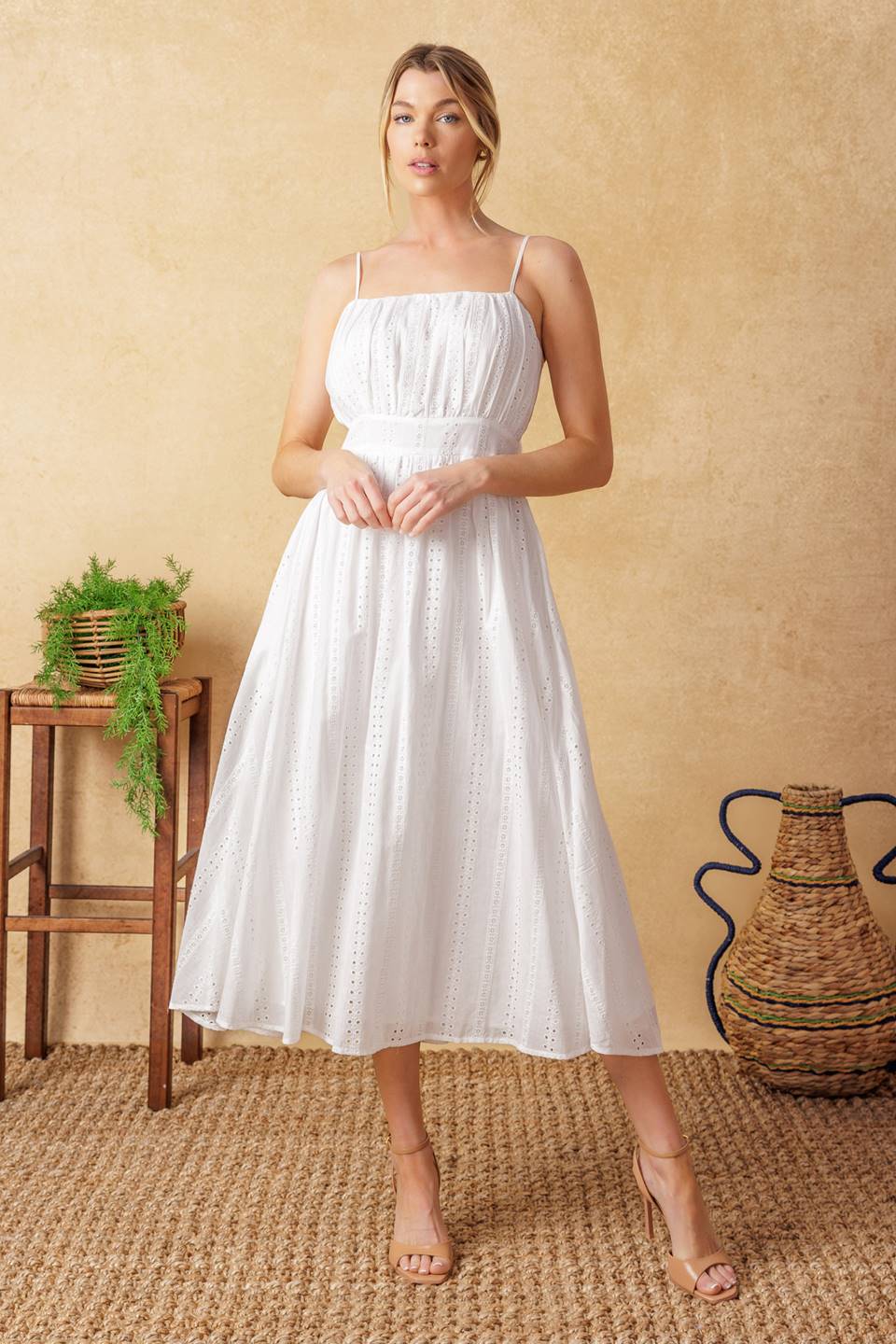 Back and Forth Eyelet Midi Dress - Floral Lace Summer Dress for Women, Perfect for Beach Vacations, Garden Parties & Date Nights