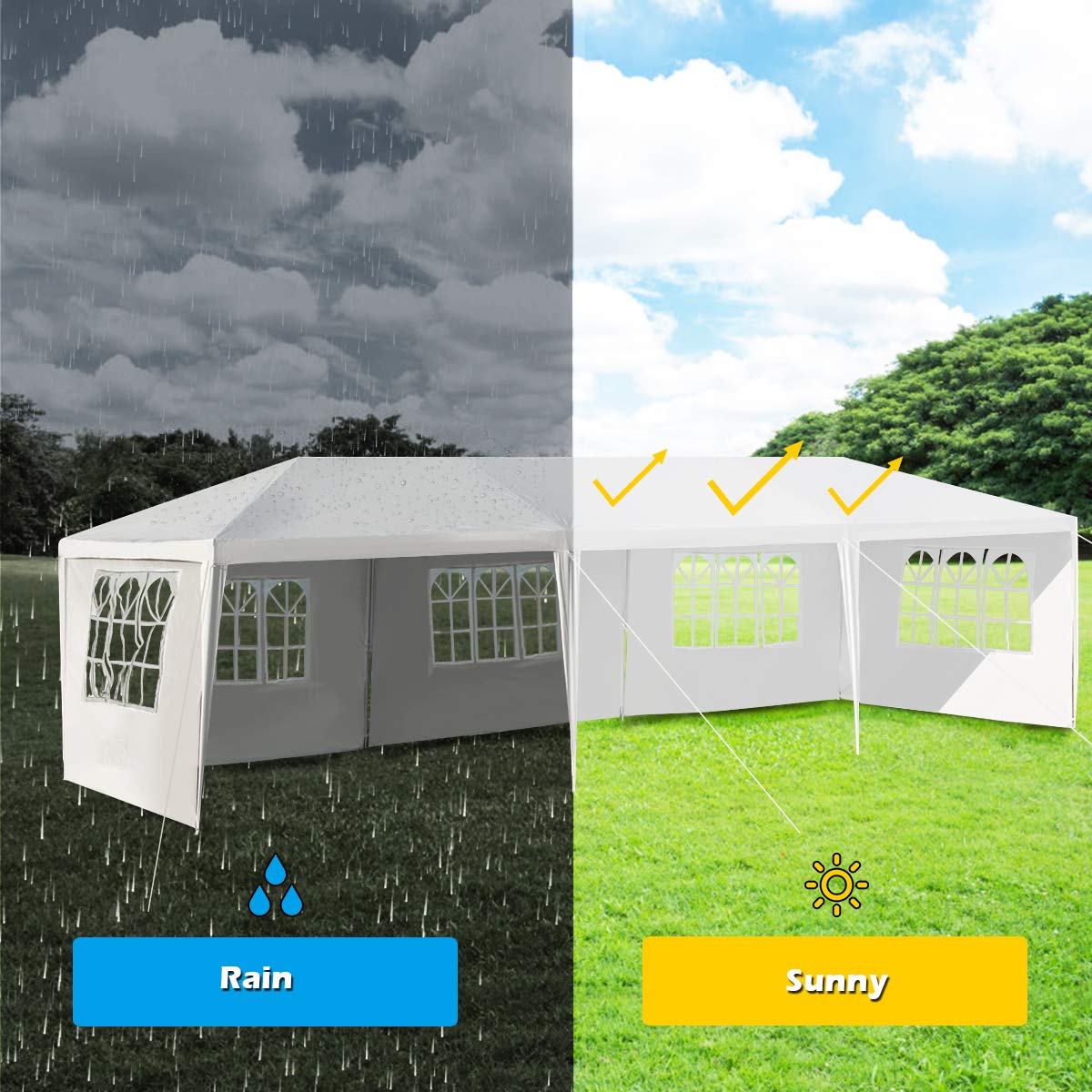 10FT x 30FT Heavy Duty Outdoor Wedding Party Tent with 5 Removable Sidewalls & Transparent Windows - Waterproof Instant Canopy Pavilion for Camping, BBQ, Backyard Events, and Outdoor Gatherings