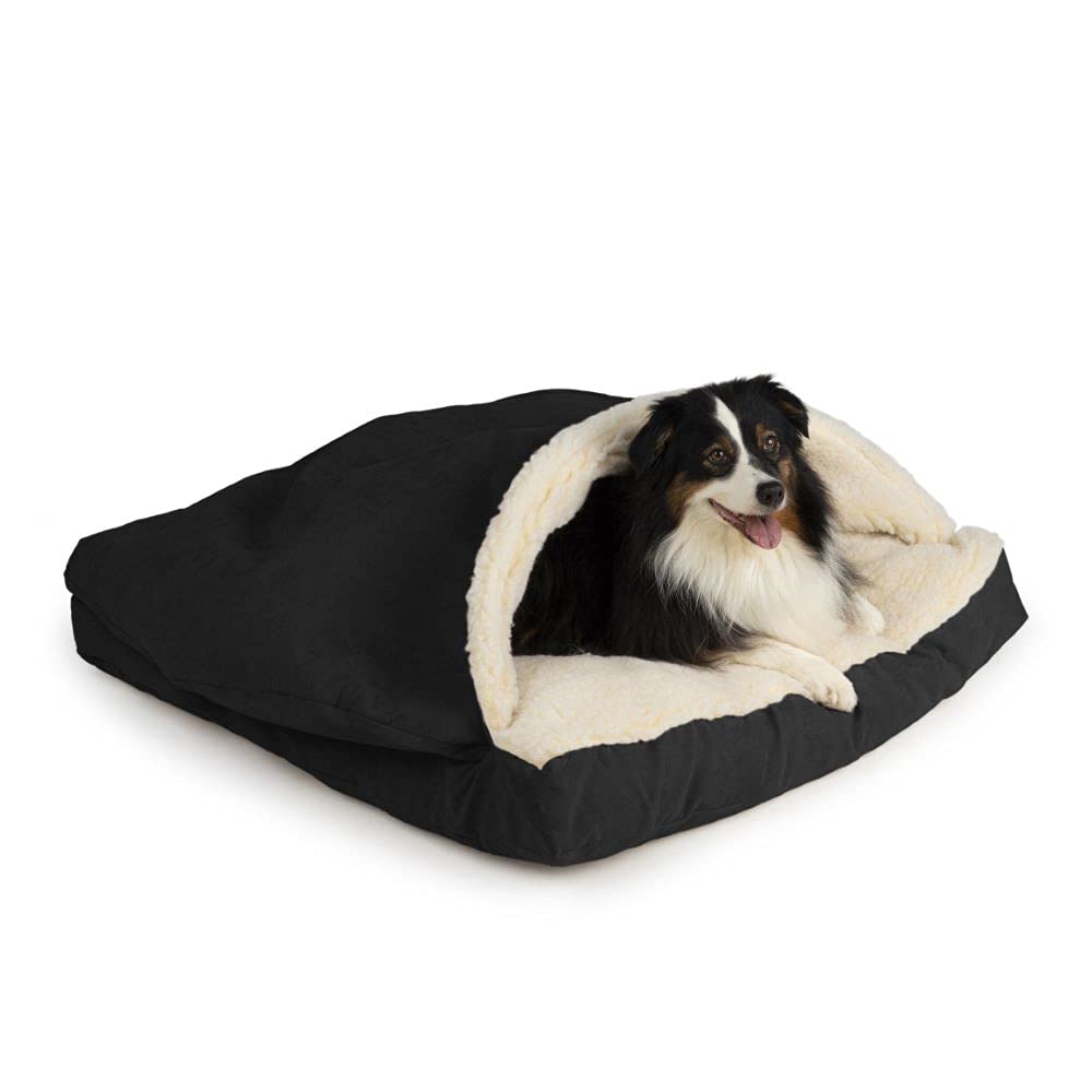 Premium Snoozer Luxury Square Cozy Cave Dog Bed - Soft Microsuede Pet Bed for Large Dogs, Black - Perfect for Indoor Comfort & Warmth in Winter