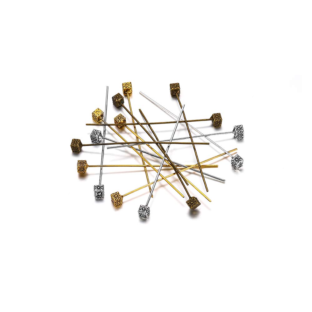 20pcs 50mm Gold Flower Head Pins for Jewelry Making - DIY Beading Supplies, Ball Head Pins, Jewelry Findings, Women's Craft Accessories (6 Ancient Bronze) - Perfect for Necklaces, Earrings & Bracelets