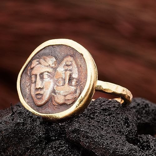 Ancient Roman & Greek Coin Jewelry Set - 24K Gold Plated Signet Coin Earrings & Ring - Vintage Double Face Coin Necklace - Perfect for Historical Reenactments, Cosplay & Unique Gift Giving