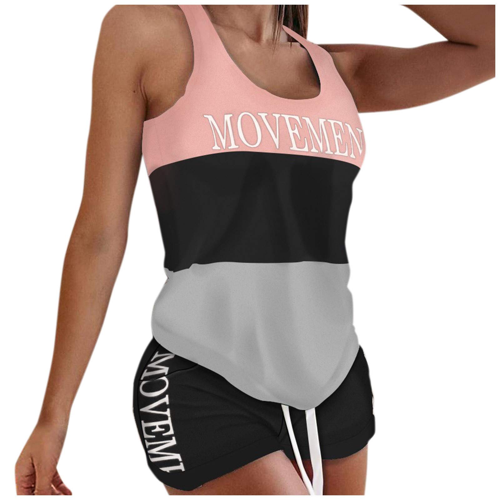 2 Piece Summer Outfits for Women - Heart Print Sleeveless Tank Top & Casual Shorts Set | Women's Leisure Wear for Beach, Vacation & Casual Outings
