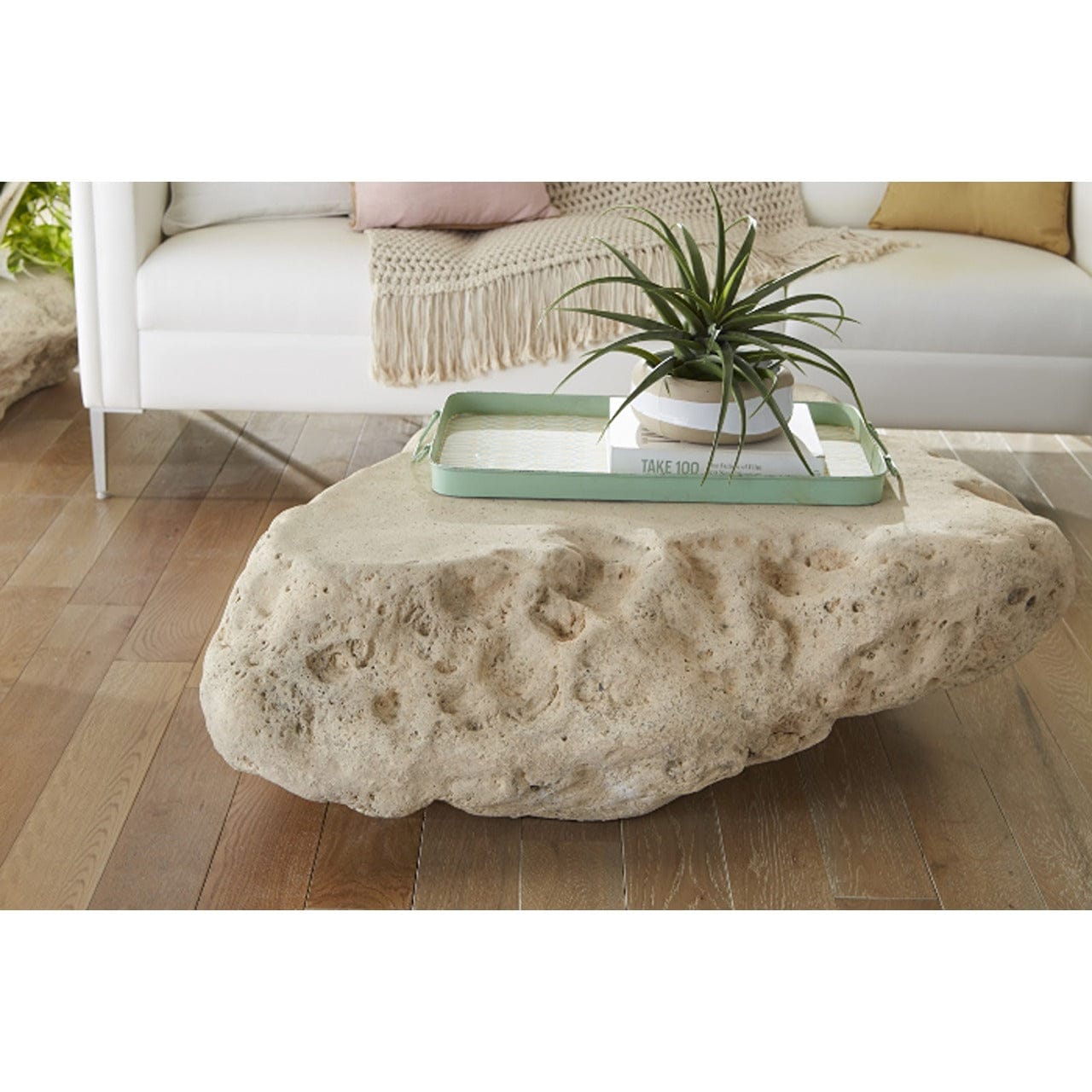 Boulder Large Roman Stone Coffee Table - Modern Living Room Centerpiece for Home Decor
