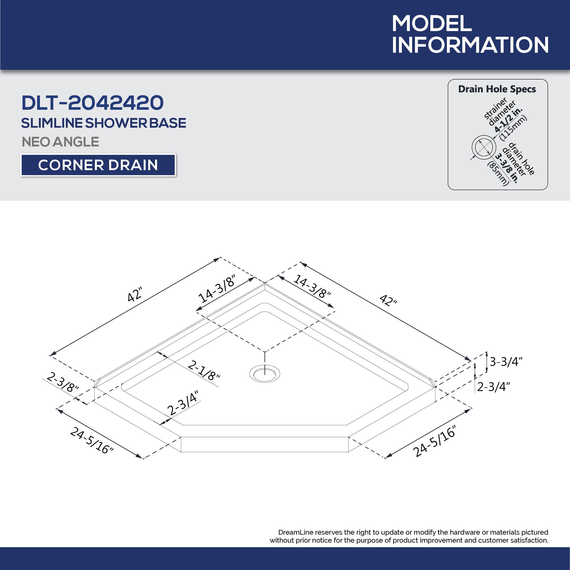 DreamLine Prism Plus 42x42x74.75 Inch Frameless Hinged Shower Enclosure with SlimLine Base Kit - Modern Bathroom Upgrade for Small Spaces & Luxury Homes