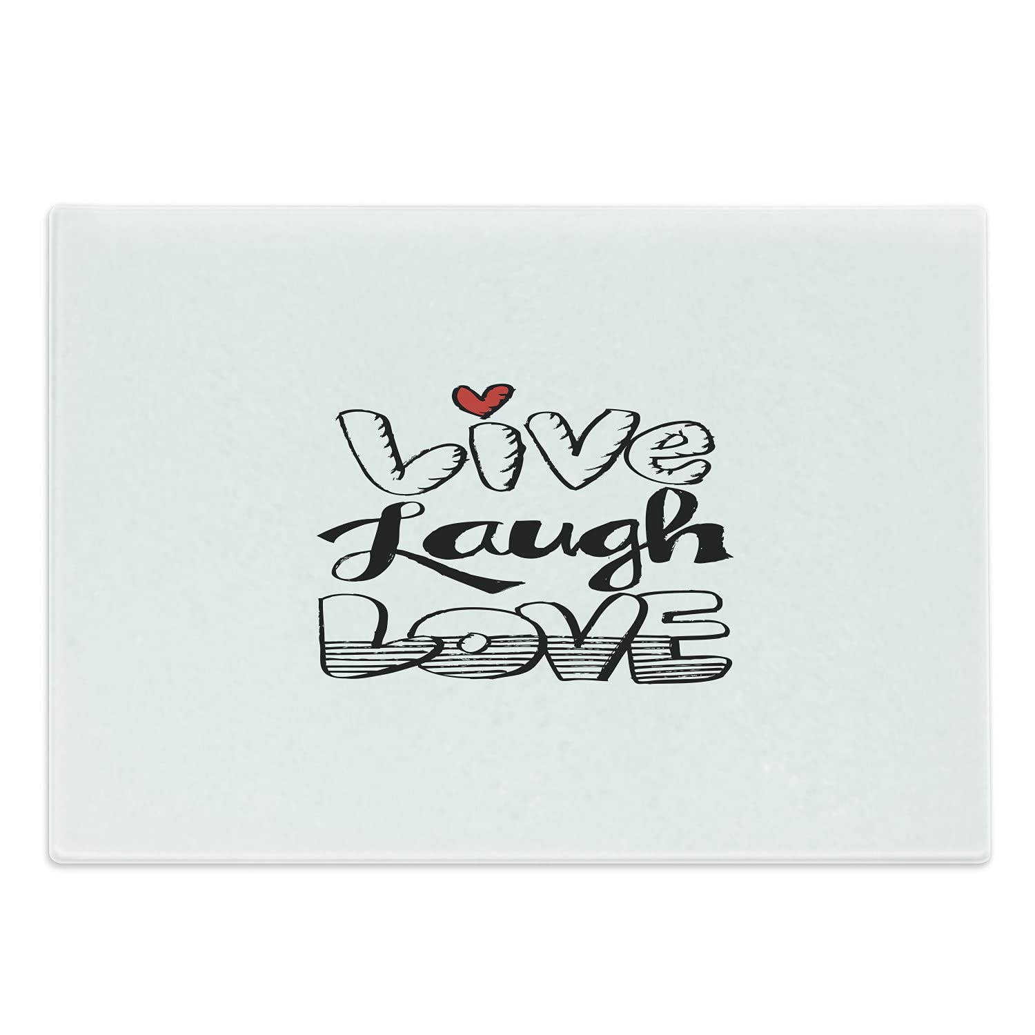 Ambesonne Vintage Live Laugh Love Cutting Board - Hand Drawn Graffiti Wall Art Design - Tempered Glass Serving Board for Kitchen & Dining - Large Size Black White Red - Perfect for Cheese Platters, Charcuterie & Home Decor