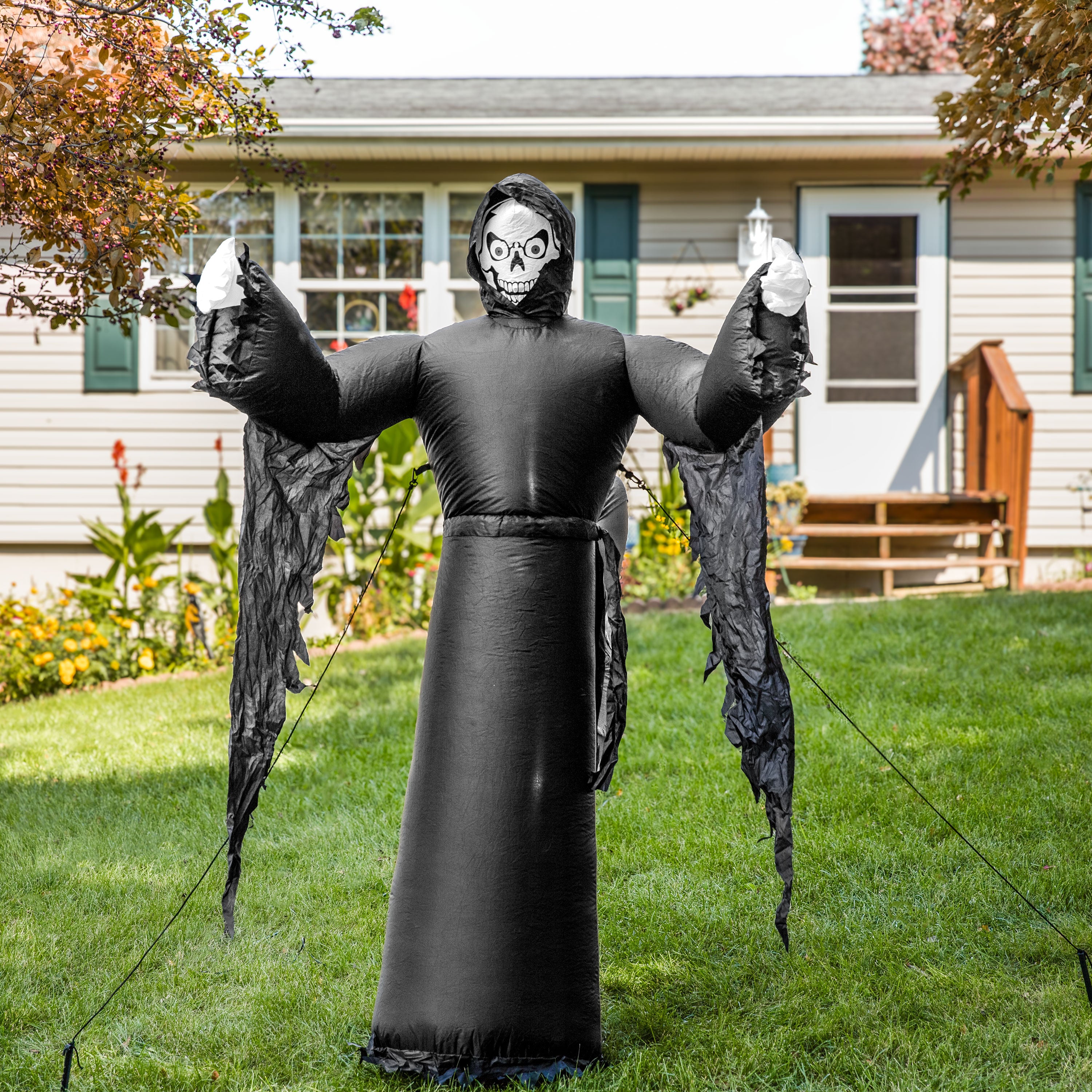 Sunnydaze 7ft Grisly Grim Reaper Inflatable Halloween Decoration - Spooky Outdoor Yard Decor for Halloween Party & Haunted House
