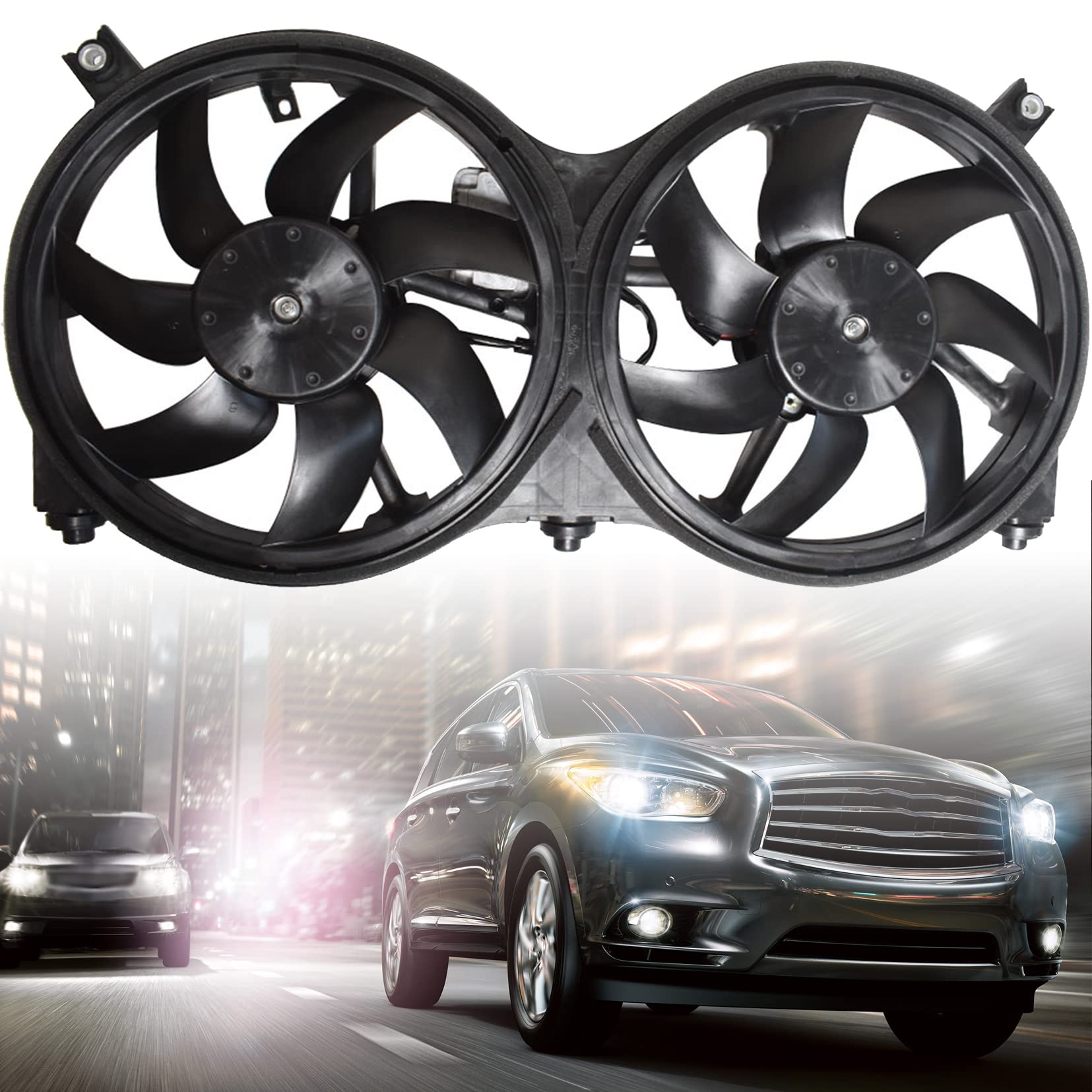 Dual Radiator Condenser Cooling Fan Assembly Replacement for 2014-2020 Infiniti QX60, 2013 JX35, 2013-2020 Nissan Pathfinder - 12V Black (Part# NI3115149, 621-586, 214813JA0E, 623760) - Perfect for Engine Cooling & AC System Maintenance