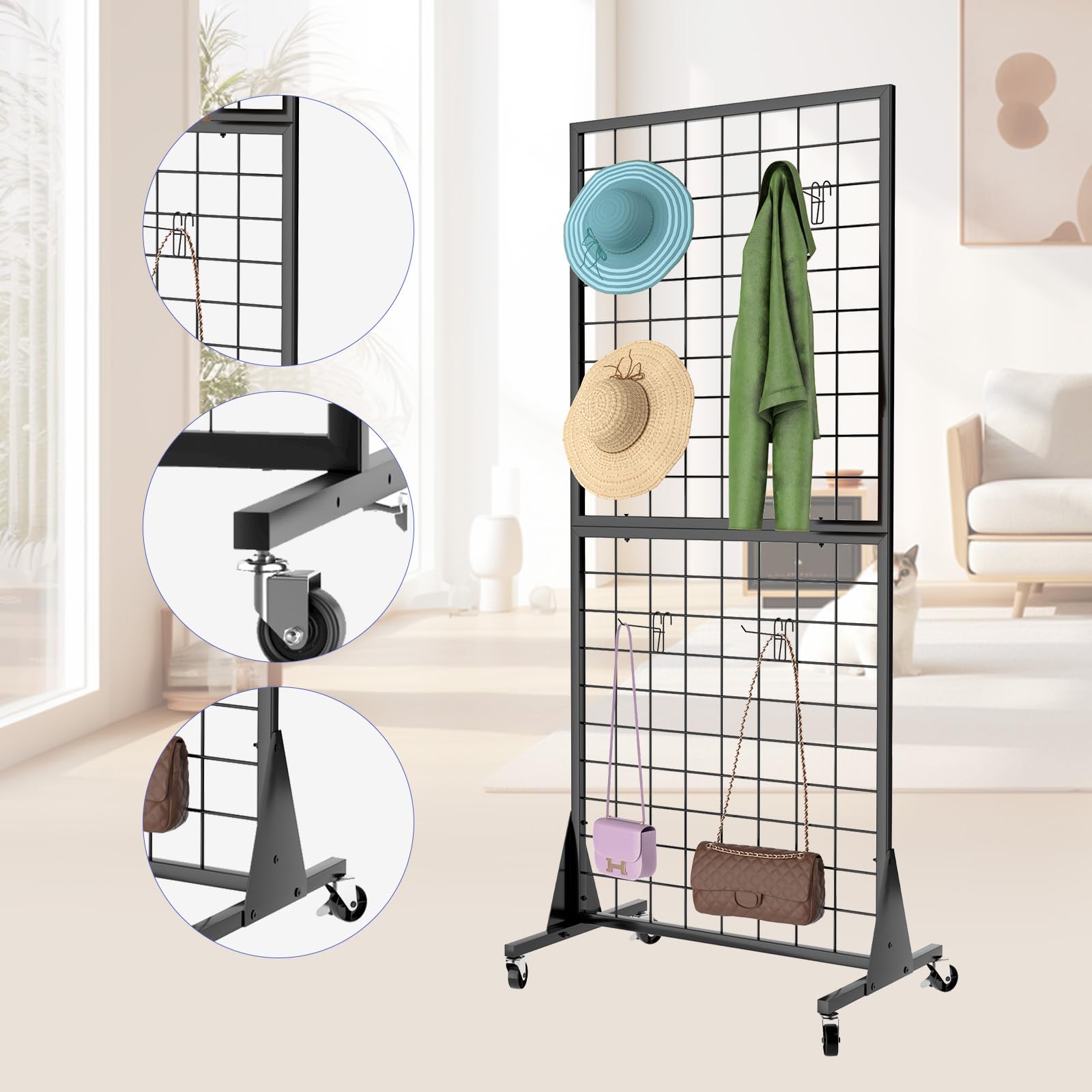 3-Pack Heavy Duty 2'x5.5' Ft Gridwall Panel Display Stands with Triangle Base - Floor Standing Retail Display Rack with 20 Hooks for Store, Boutique, Art Show & Trade Show Displays | Perfect for Clothing, Jewelry, Handbags & Artwork Exhibition