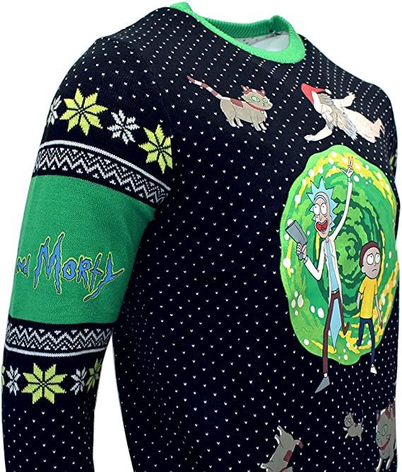 Rick & Morty Portal Jumper Ugly Christmas Sweater 3XL - Fun Holiday Party Outfit for Cosplay & Festive Gatherings