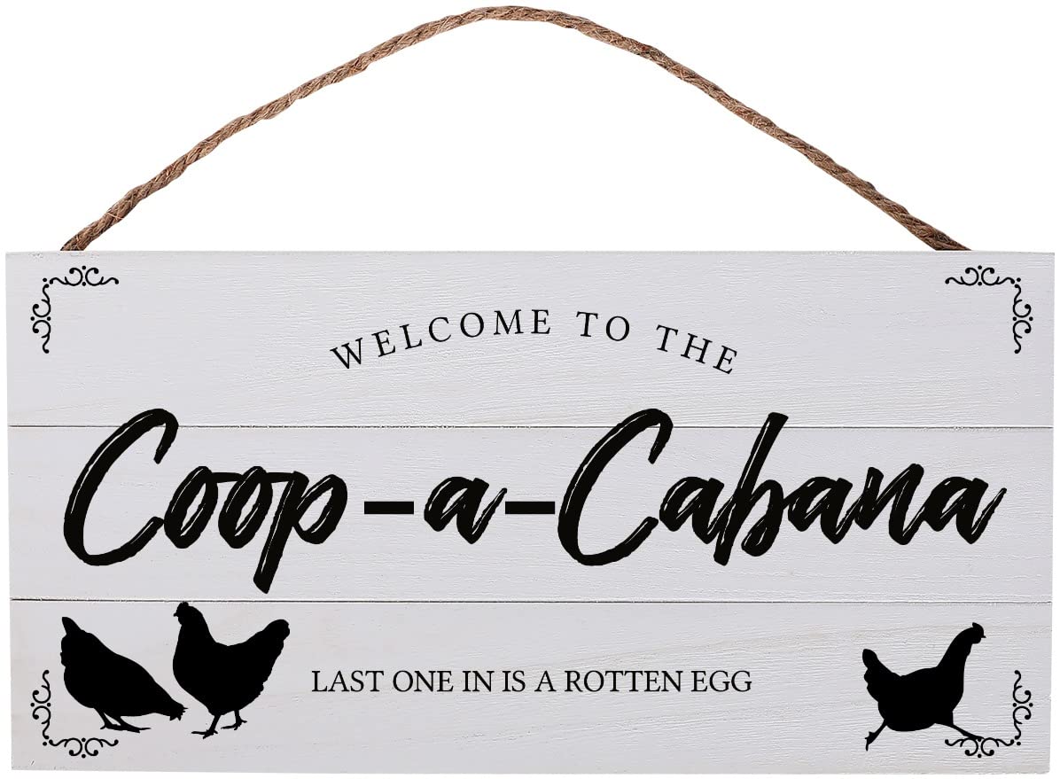 Rustic Wooden Chicken Coop Sign - 'Welcome to the Coop-a-Cabana' Farmhouse Decor - 13.75 x 7 Inch Wood Plank with Funny Egg Quote - Perfect for Backyard Coops, Farmhouse Kitchens & Country Home Decor