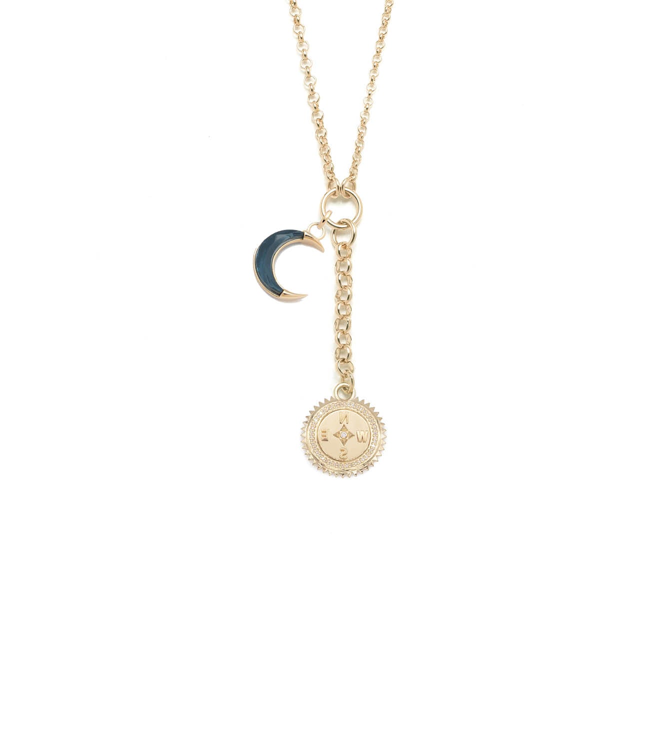 Gemstone Crescent & Internal Compass Necklace - Small Mixed Belcher Chain Extension | Perfect for Boho Jewelry, Spiritual Gifts & Everyday Layering