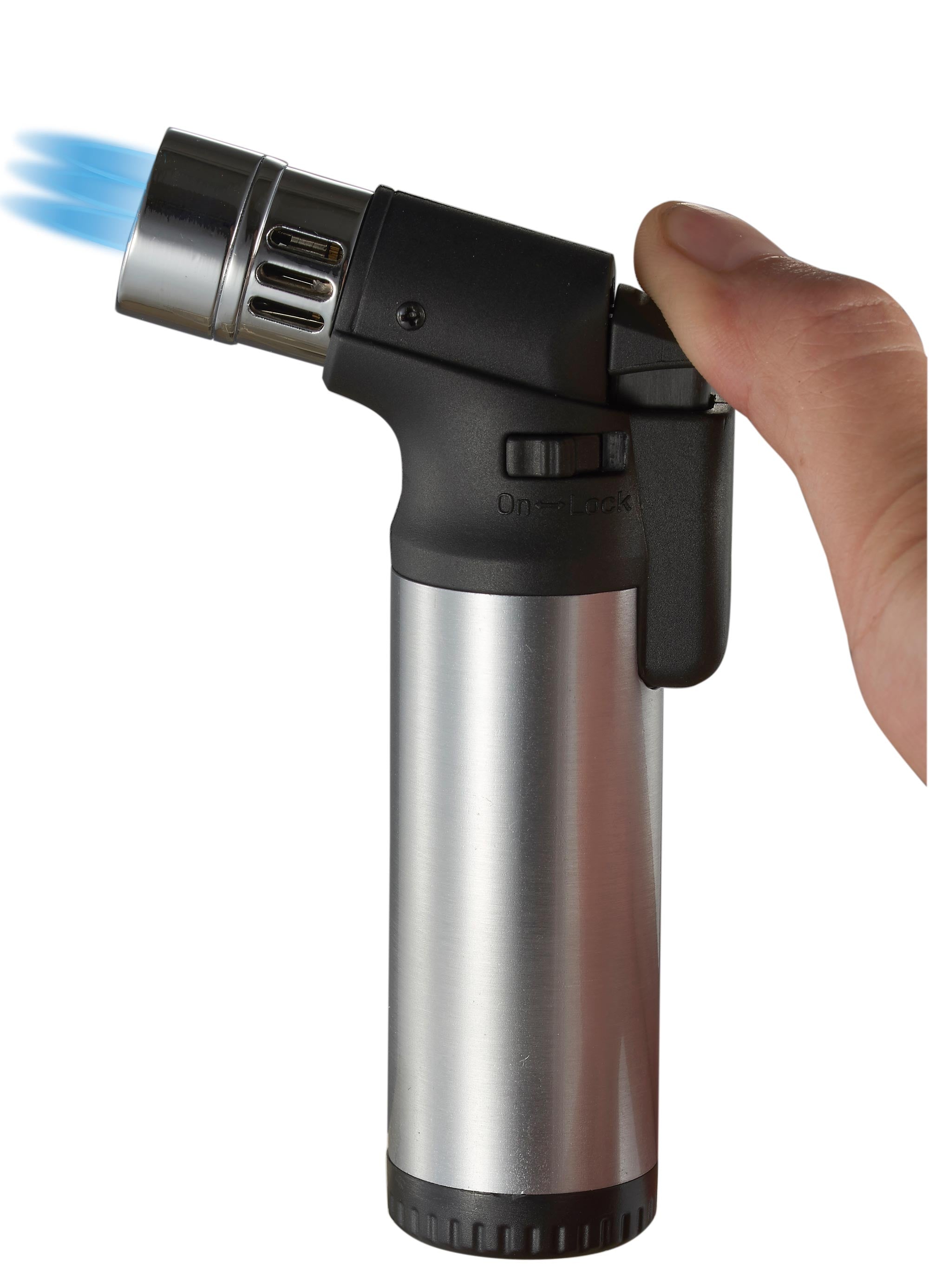 Premium Ares Quad Torch Cigar Lighter - Silver Finish | Windproof Butane Lighter for Cigars, Cigarettes & Outdoor Use | Perfect for Smoking, Camping & BBQ Accessories