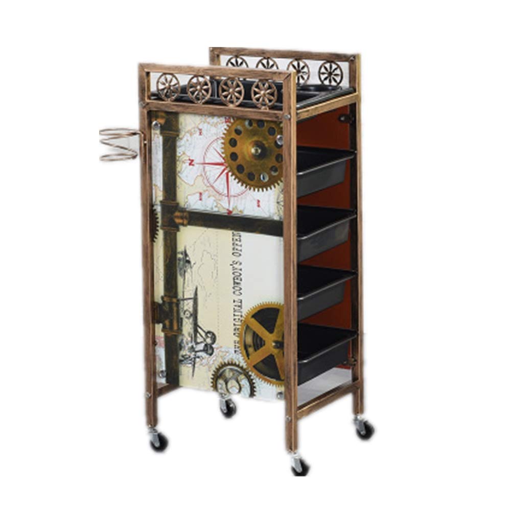 Vintage Salon Hairdresser Trolley - Golden Rolling Beauty Cart with 4 Drawers & Wheels for Barber Tools Storage | Professional Hair Coloring Station for Salon, Home Styling & Mobile Services