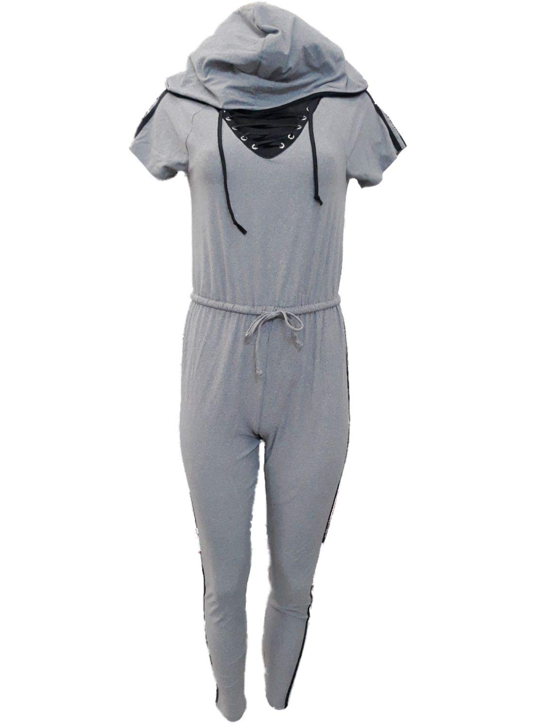 Junior Women's Heather Gray & Black Striped Short Sleeve Jumpsuit Romper - Casual Summer Outfit for Beach, Party & Vacation