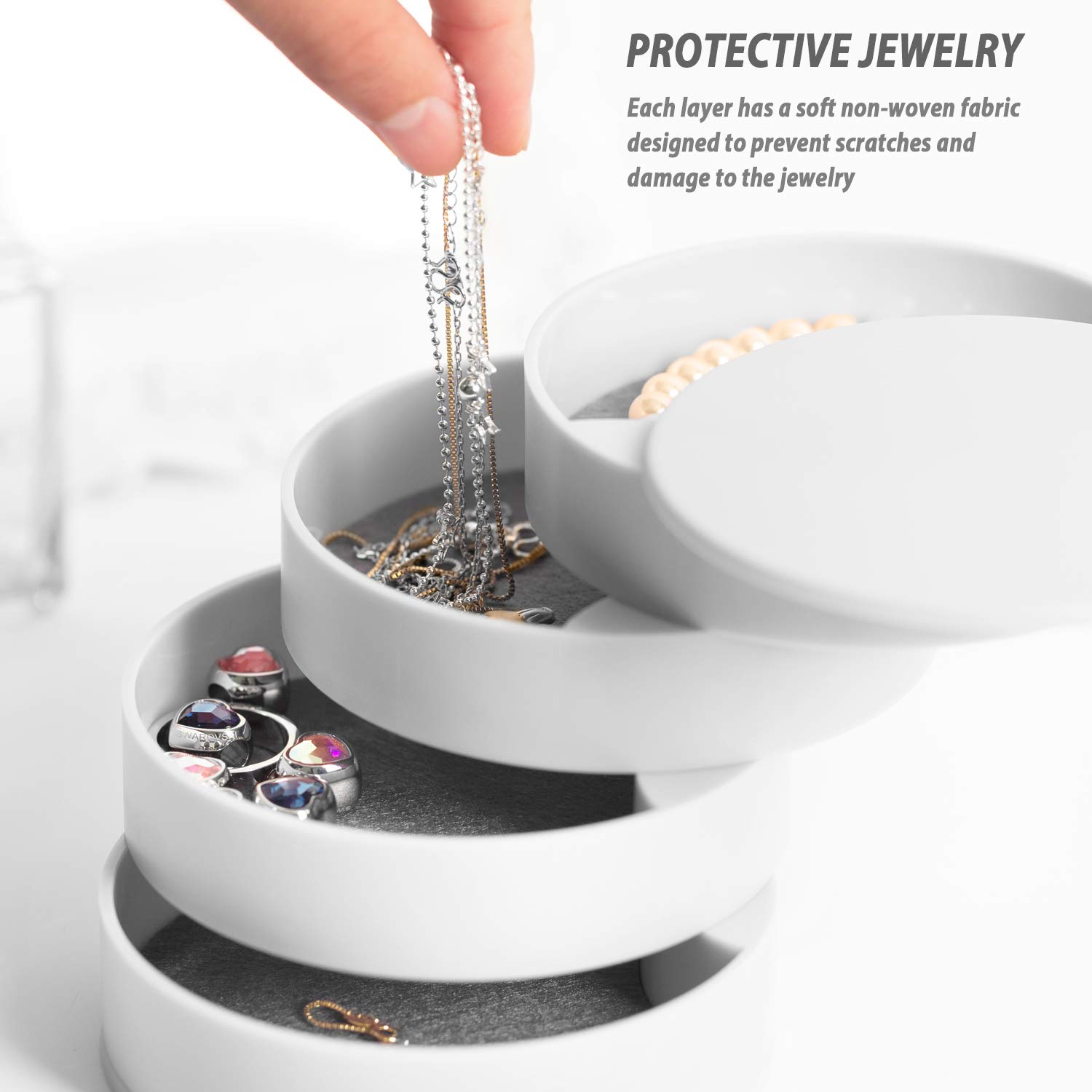 HengLiSam 4-Layer Rotating Jewelry Organizer Box with Lid - Compact Jewelry Storage for Earrings, Rings, Bracelets & Accessories - Perfect for Women's Vanity, Travel & Gift Giving