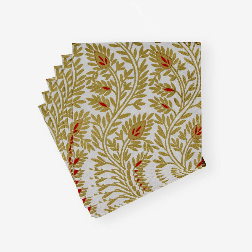 Caspari Samsara Gold Napkins - Elegant 5-Ply Dinner Napkins for Weddings, Parties & Fine Dining - Premium Disposable Paper Napkins for Upscale Events
