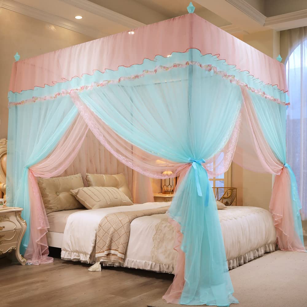 Mengersi Floral Canopy Bed Curtains for Girls - Twin Size Green Princess Bed Drapes with Flowers Design, Perfect for Kids Room Decor, Birthday Gifts & Romantic Bedroom Makeover - Ideal for Girls' Bedrooms, Sleepovers and Nursery Decorations