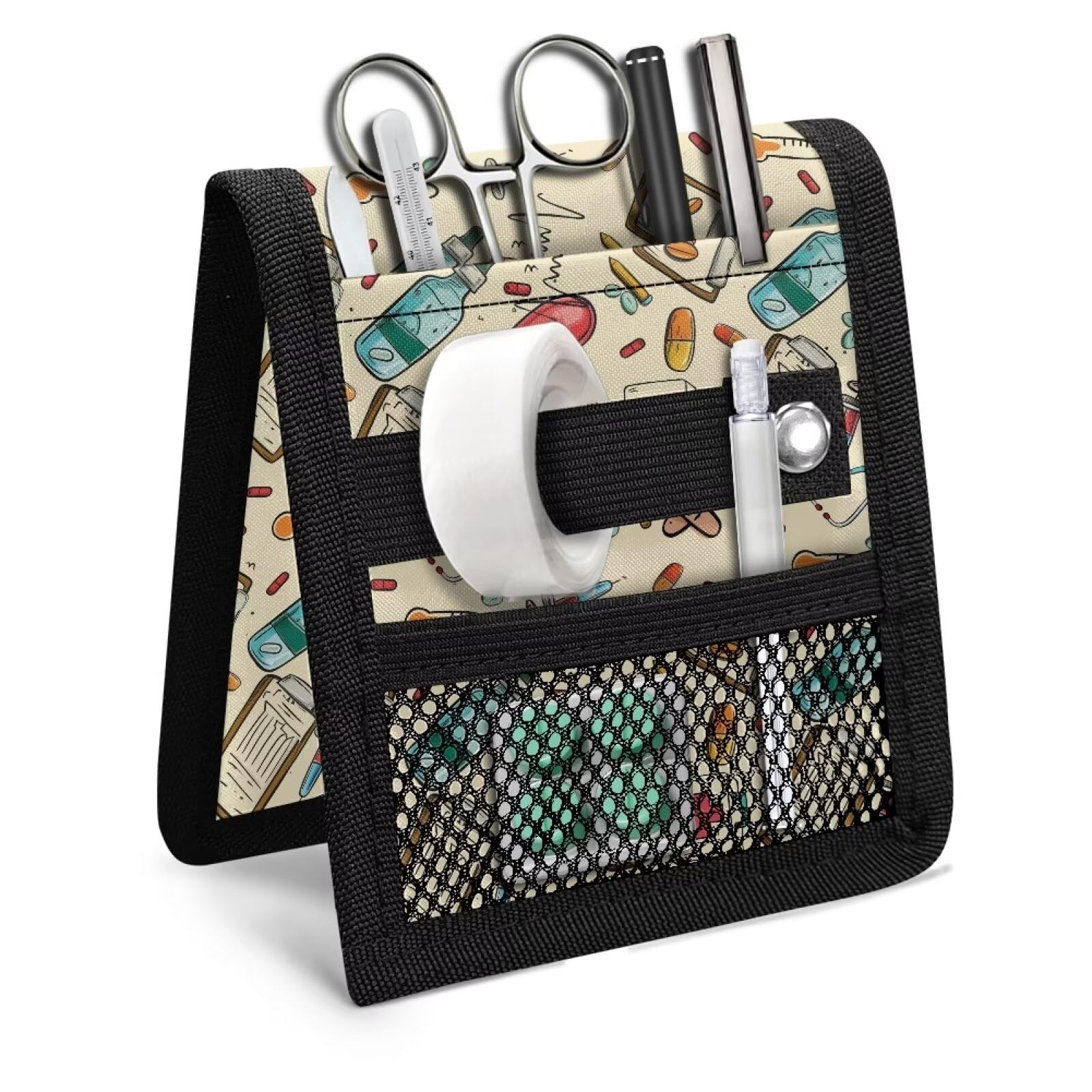 Cartoon Nurse Pocket Organizer with Mesh Pocket - Portable Hospital Pouch for Medical Supplies & Essentials | Ideal for Nurses, Doctors & Healthcare Professionals