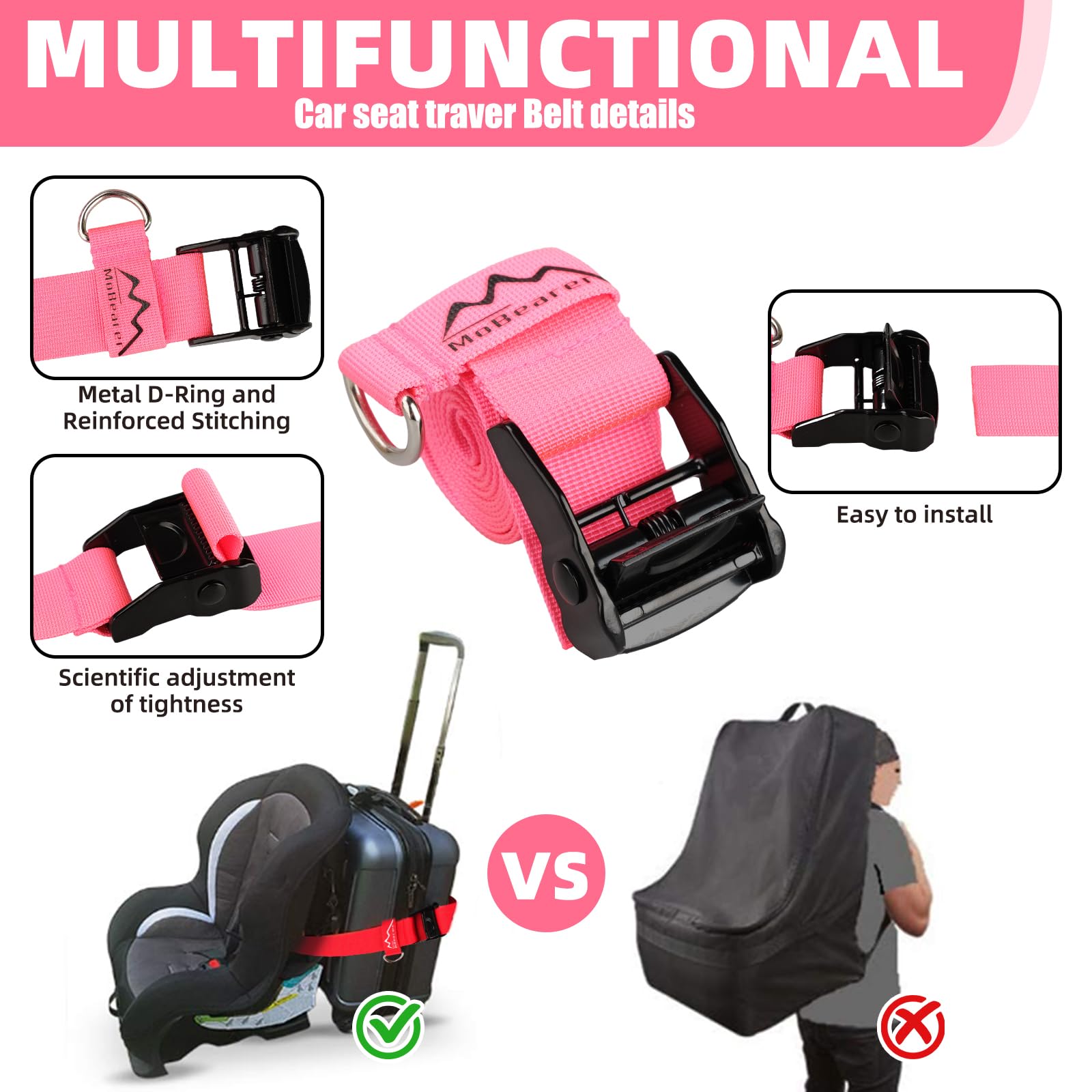 Car Seat Travel Belt for Suitcase - Convert Kid Car Seat & Carry-on Luggage into Airport Stroller | Safe Travel Solution for Airplane & Family Trips | Perfect for Airports, Road Trips & Baby Transport