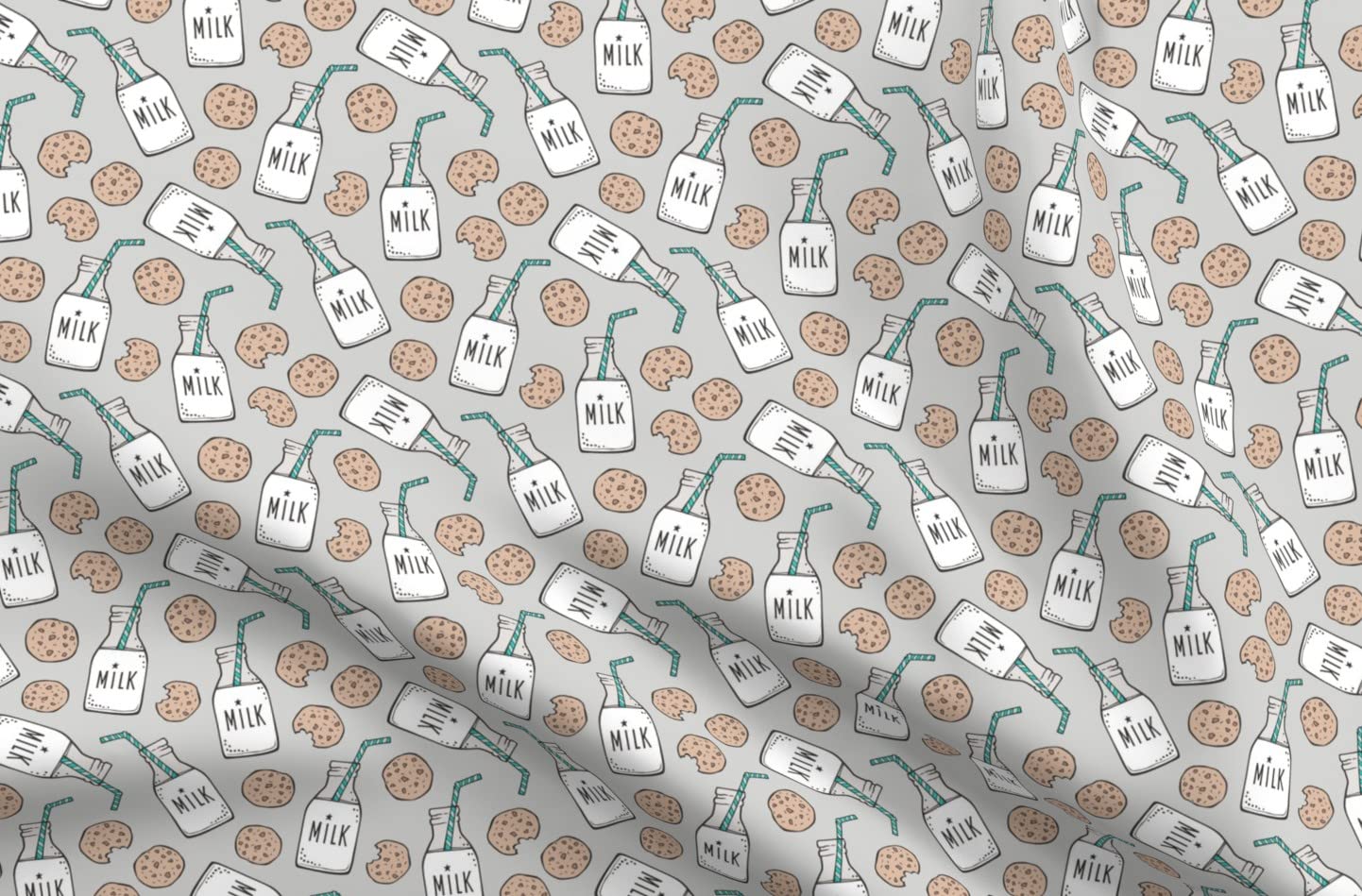 Petal Signature Cotton Fabric by The Yard - Milk Cookies Light Gray Breakfast Food Sweets Print for Sewing, Quilting, Apparel & Crafts | Perfect for Kitchen Decor, DIY Projects & Home Accessories