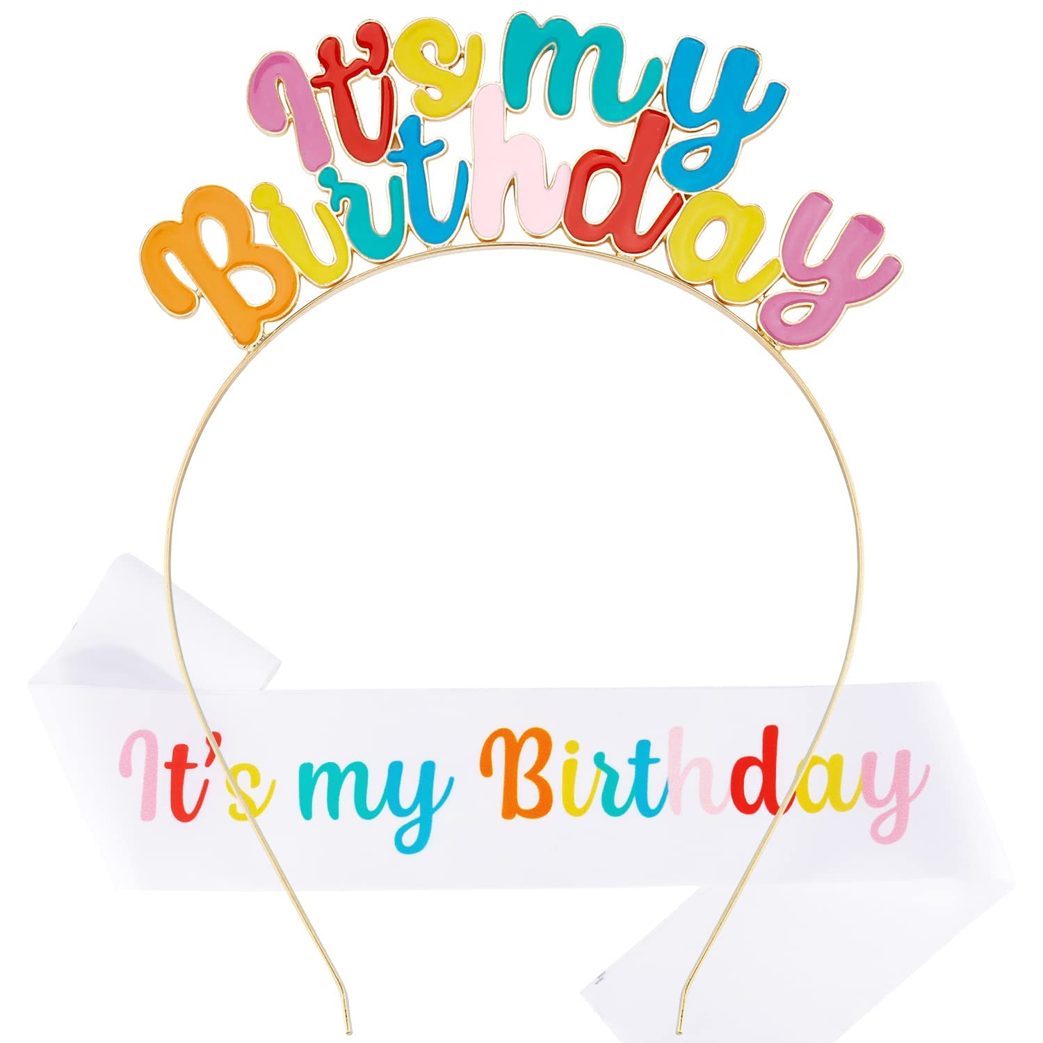 Girls Birthday Crown Set - Cute Birthday Tiara & Sash for Women, Sparkly Birthday Headband Decorations - Perfect Birthday Party Gifts for Women, Girls, Princess Theme Celebrations