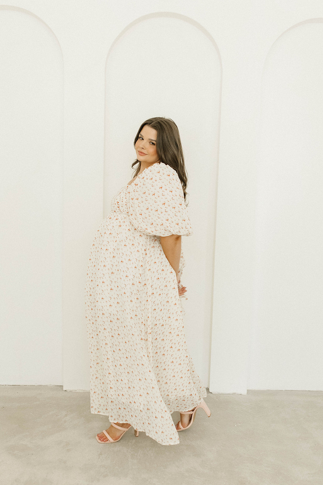 Melody Maxi Dress with Pleats & Bow Detail - Ivory Floral Print Maternity Dress | Bump Friendly & Inclusive Sizing (S-3XL) | Perfect for Weddings, Baby Showers & Summer Events