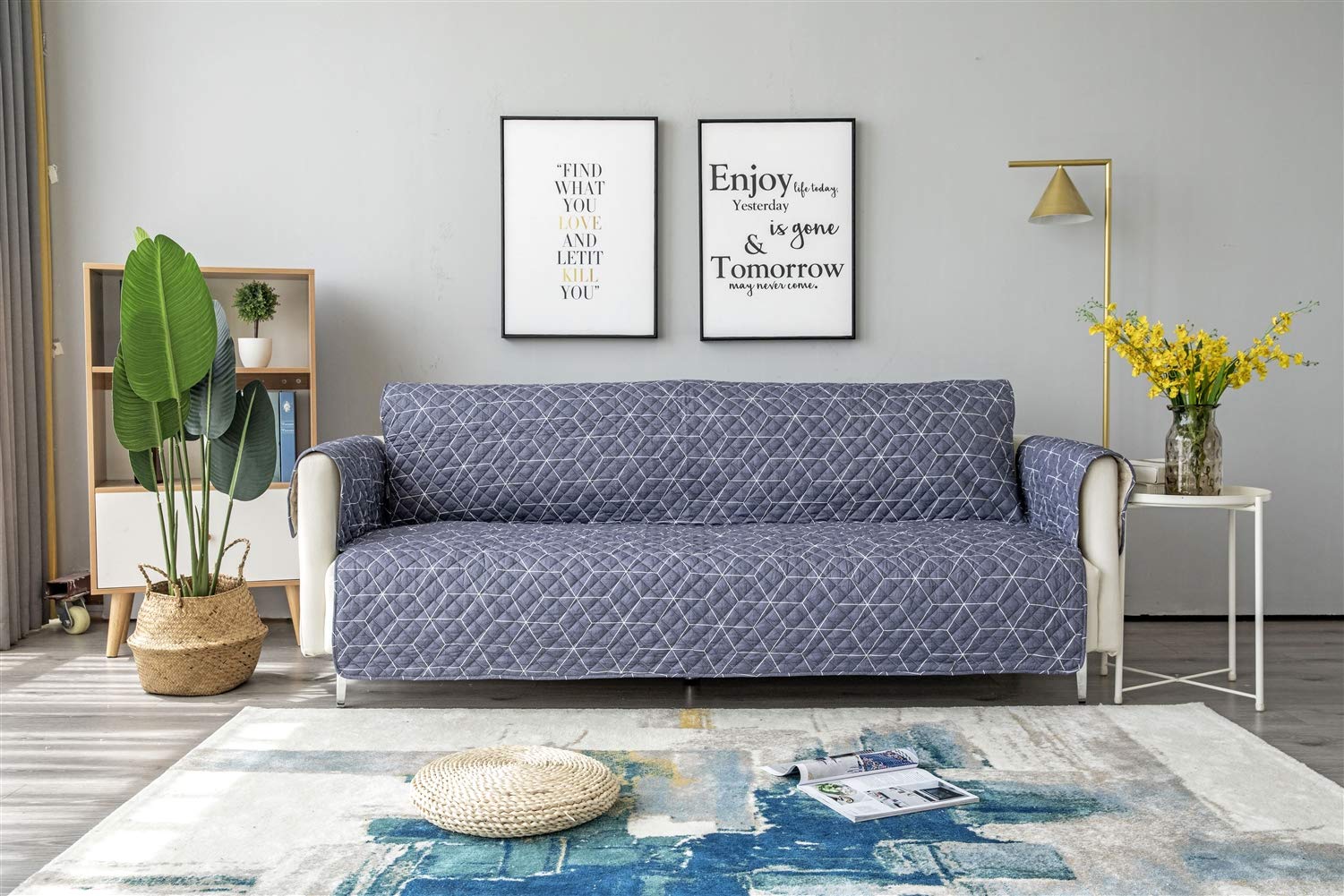 Liveinu Quilted Sofa Cover Slipcover - 69