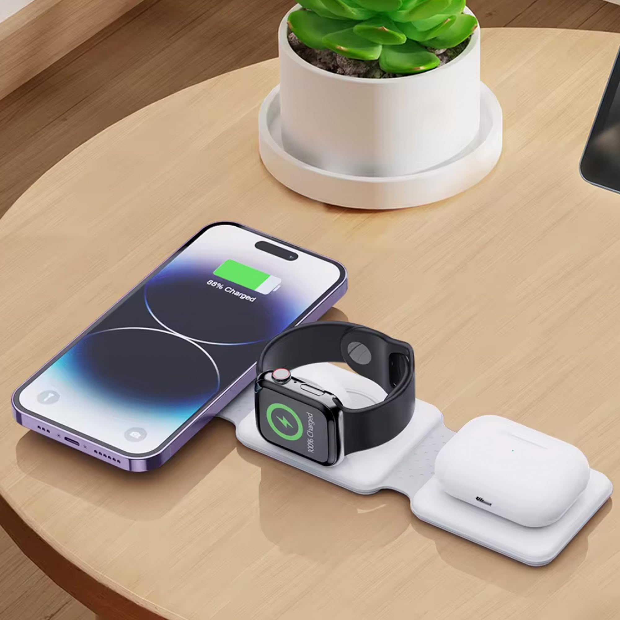 3-in-1 Magnetic Wireless Charging Station for iPhone 15/14/13/12 Series & Apple Watch 9/Ultra 2/8/7/SE | Foldable Travel Wireless Charger | Fast Charging for Home, Office & Travel