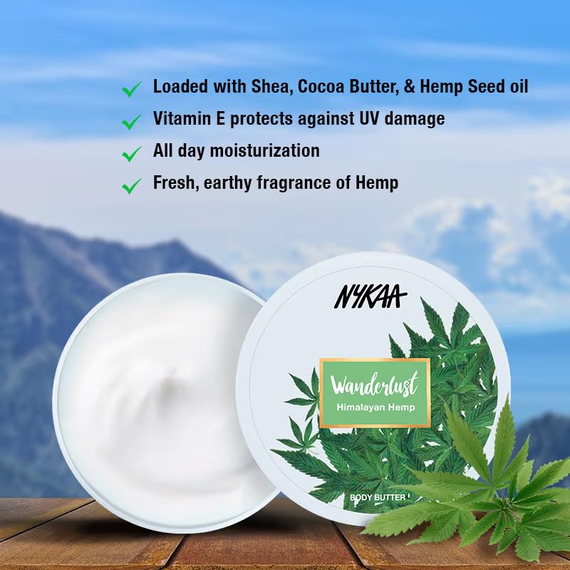Nykaa Naturals Wanderlust Body Butter with Himalayan Hemp - 6.7 oz Moisturizing Cream for Women - Hydrating & Nourishing for Dry Skin - Perfect for Daily Use & After Shower Care
