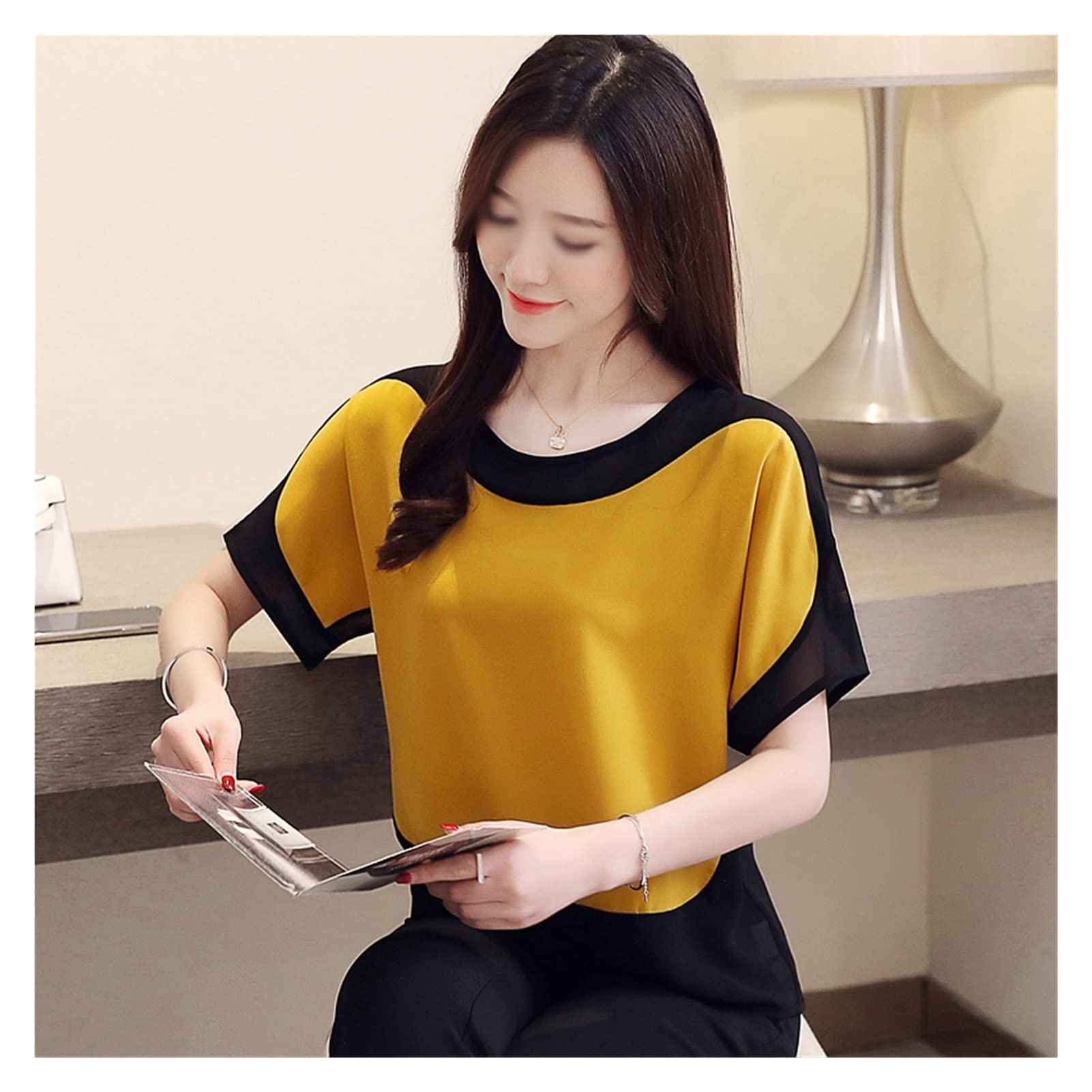 Stylish Summer Tops for Women - Short Sleeve Chiffon Blouse | Breathable & Comfortable | Perfect for Beach, Vacation & Casual Wear (Color: A, Size: XXL)