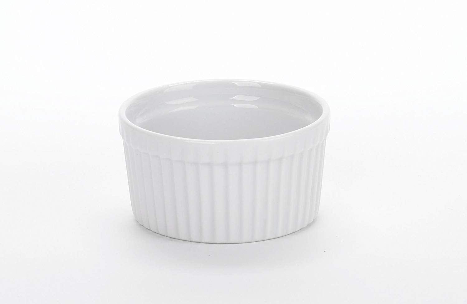 6oz White Porcelain Ramekin - Oven Safe Small Baking Dish for Creme Brulee, Souffle, Desserts & Side Dishes - Perfect for Home Kitchen & Restaurant Use