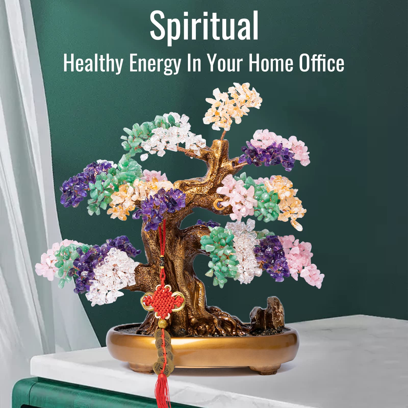 Natural Chakra Gemstone Crystal Bonsai Tree of Life - Large Feng Shui Money Tree for Luck & Wealth (1,251 Gemstones) - Spiritual Healing, Home Office Desk Decor, Meditation Gift for Positive Energy