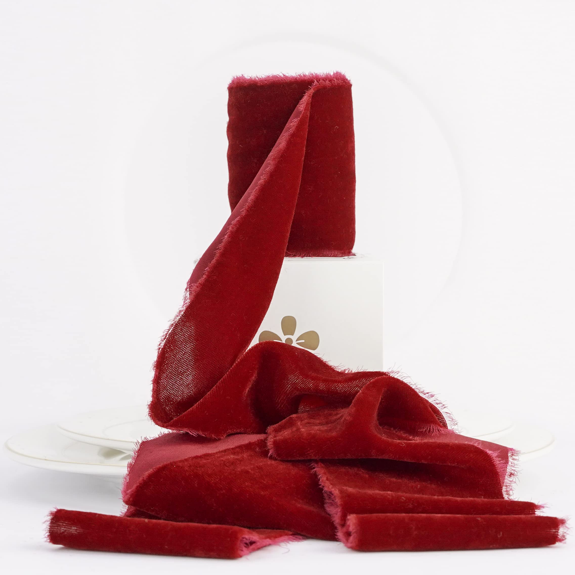 MEEDEE 3 Inch Wide Red Velvet Ribbon with Raw Edges - Premium Frayed Silk Velvet Fabric for DIY Wreaths, Wedding Bouquets, Photography Props, Dress Sashes, Party Decorations & Outdoor Events (3 Yards) - Perfect for Christmas, Valentine's Day and Home Decor Projects