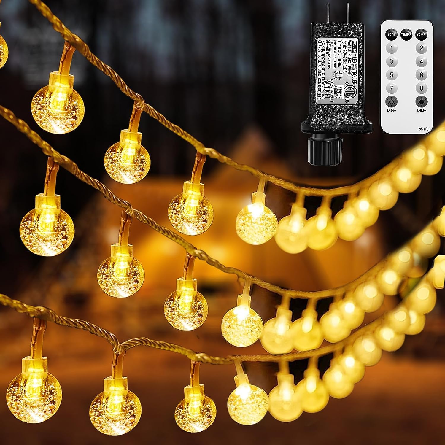 RaThun 49ft 100 LED Crystal Globe String Lights with Remote - 8 Modes Waterproof Fairy Lights for Indoor/Outdoor Use | Perfect for Bedroom, Party, Wedding, Garden & Christmas Tree Decor (Warm White)