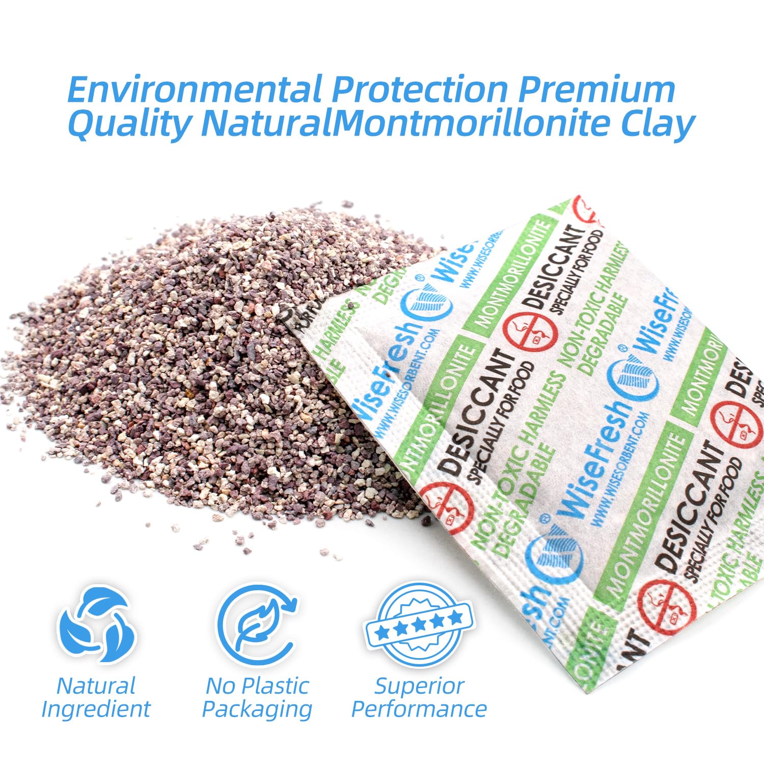 250 Packs 10 Gram Food Grade Clay Desiccant Packs - Eco-Friendly Bentonite Clay Moisture Absorbers, Montmorillonite Desiccant Packets for Food Storage & Dehumidifying | Perfect for Pantry, Spice Jars, Dry Food Containers & Long-Term Storage