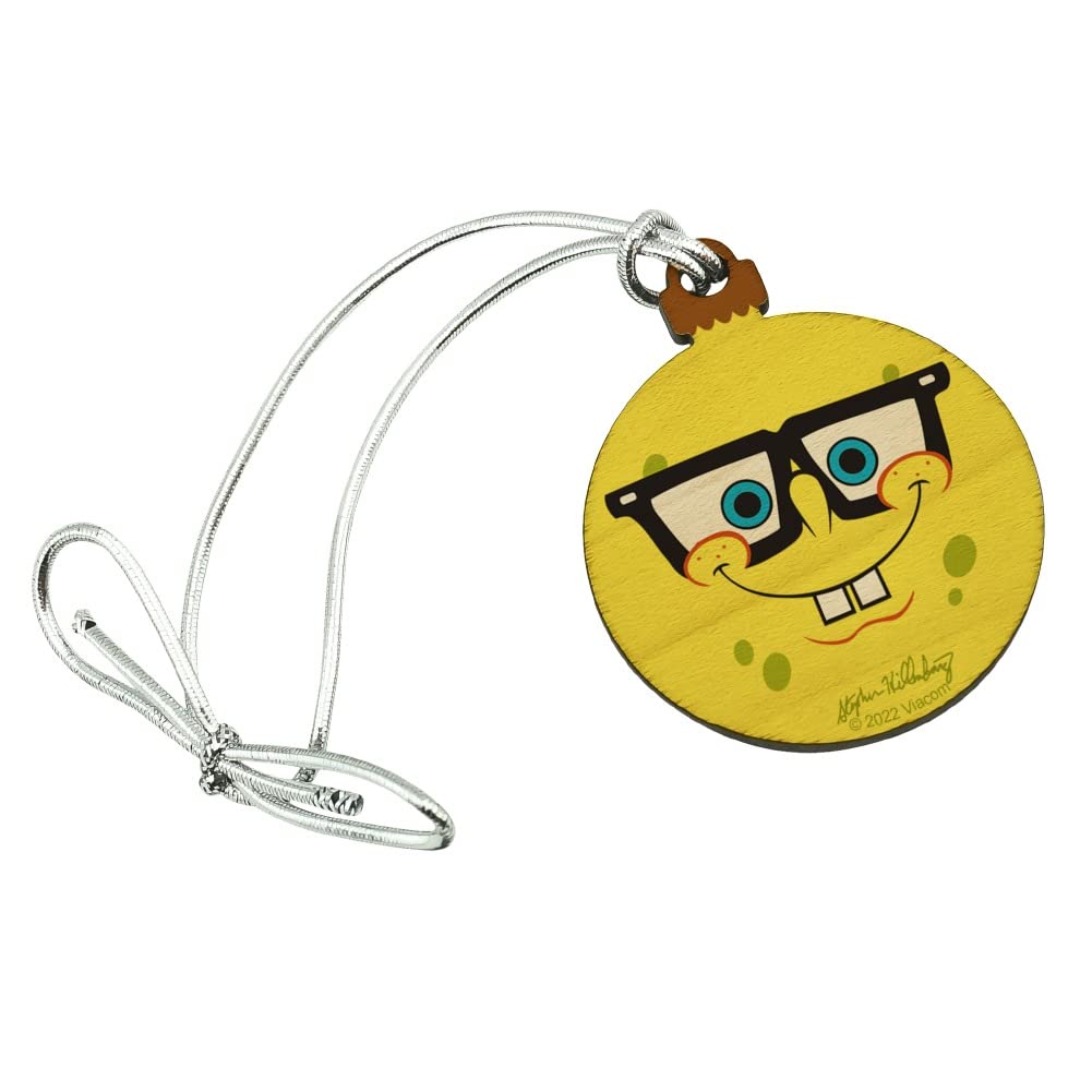 Spongebob Nerd Face Mini Wood Christmas Tree Ornament - Small Holiday Decoration for Xmas Tree, Gift, Party & Home Decor