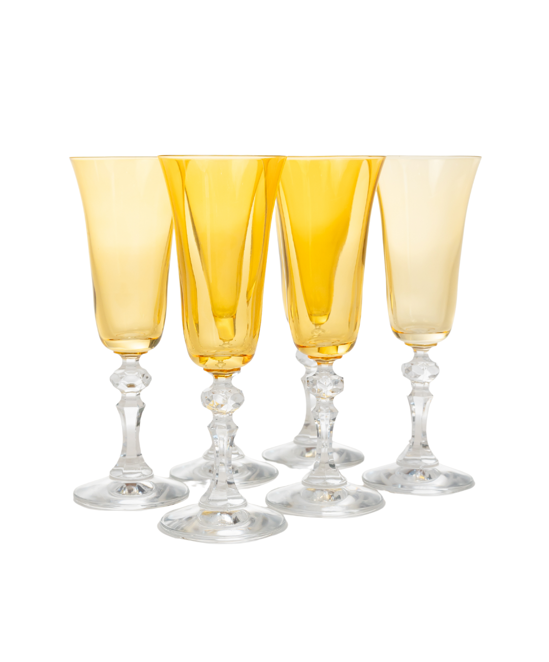 Elegant Estelle Colored Regal Flute Glasses with Clear Stem - Set of 6 Yellow Champagne Flutes for Wedding, Party & Special Occasions